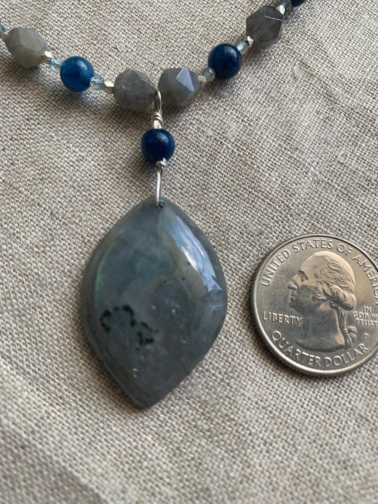 necklace "Spring Rains" Labradorite & Apatite pendant, Labradorite, Apatite, Hill Tribe Silver, Reiki charged, Gift Idea, Gender Neutral