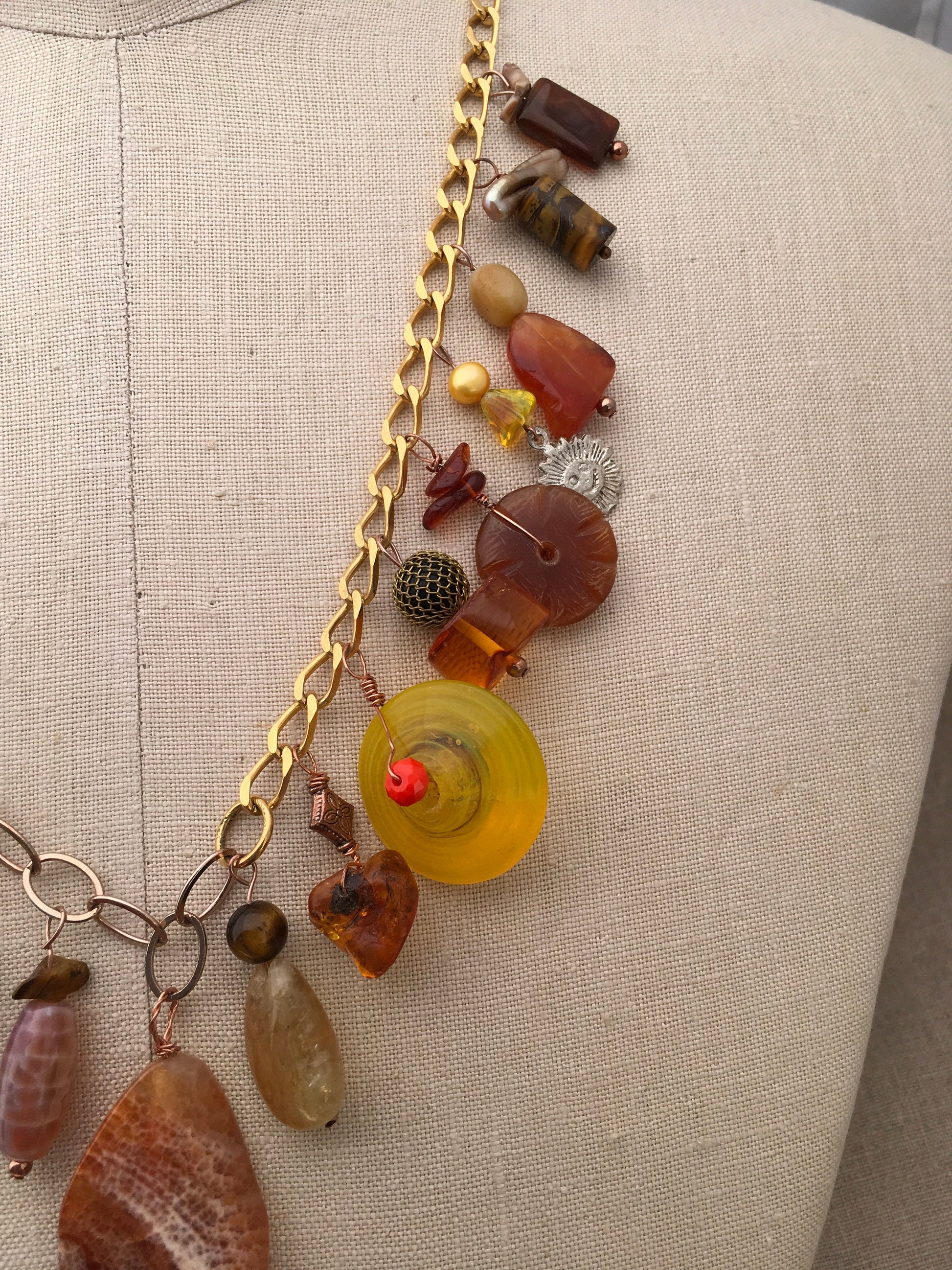 necklace "Du Soleil" Fire agate & Brass Sun pendant, Citrine, Carnelian, Handmade Charms, Sun Charms, Charm necklace, Reiki charged