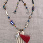 necklace "Her Magic Hand" Bone Hamsa with Shell & Tassel pendant, African Trade Beads, Krobo beads, Shells, Bohemian jewelry, Reiki charged
