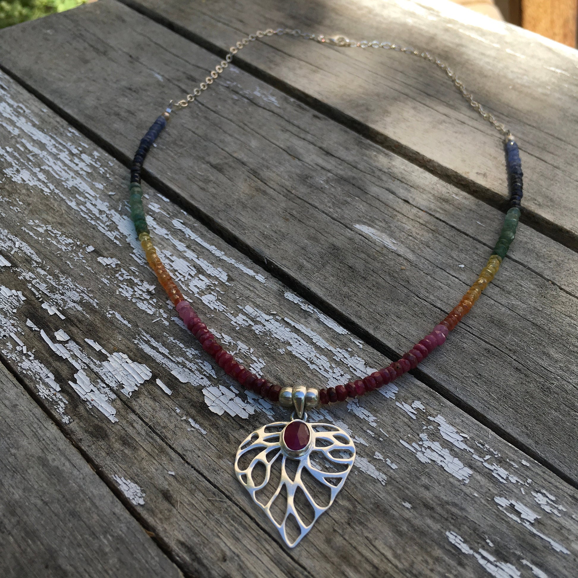 necklace "Imperial Rainbow" Ruby pendant, Sapphires, Emeralds, Rubies, Multi Gemstones, Rainbow necklace, Pride, LGBTQ+, Reiki charged