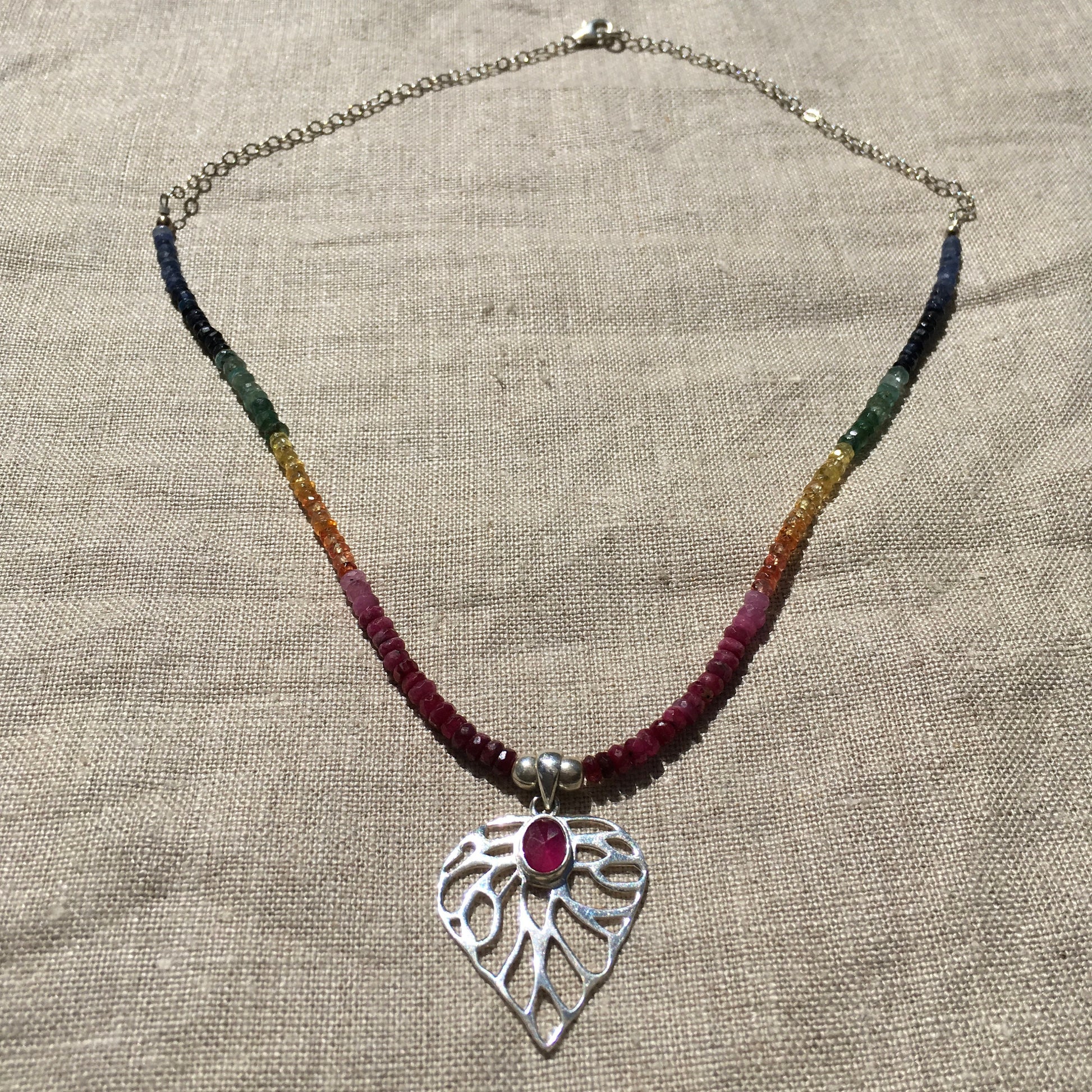 necklace "Imperial Rainbow" Ruby pendant, Sapphires, Emeralds, Rubies, Multi Gemstones, Rainbow necklace, Pride, LGBTQ+, Reiki charged