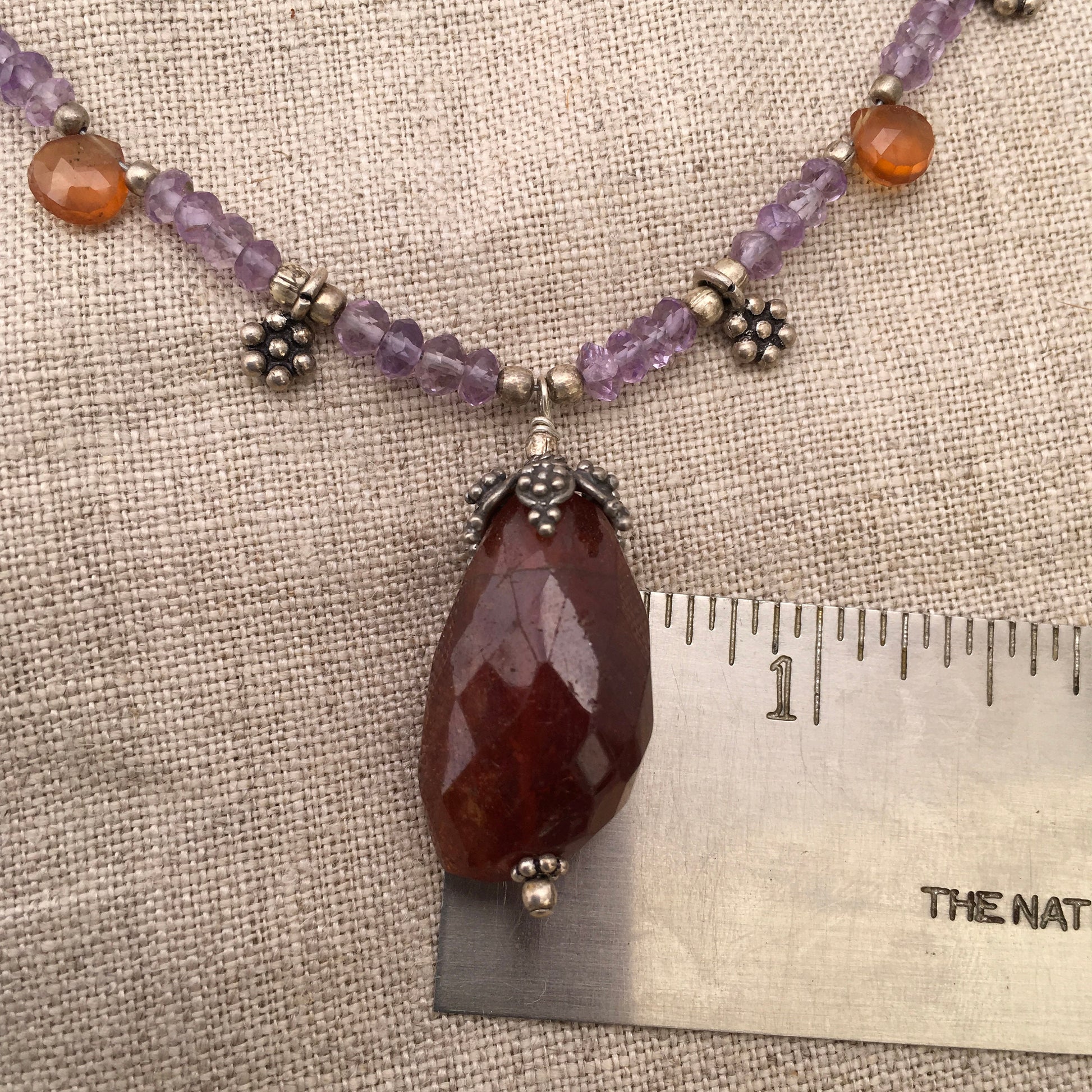 necklace "MidSummer Sunset" Hessonite pendant, Amethyst, Brown Garnet, Mid-Summer, Litha, Eclipse jewelry, Reiki charged, Gift idea