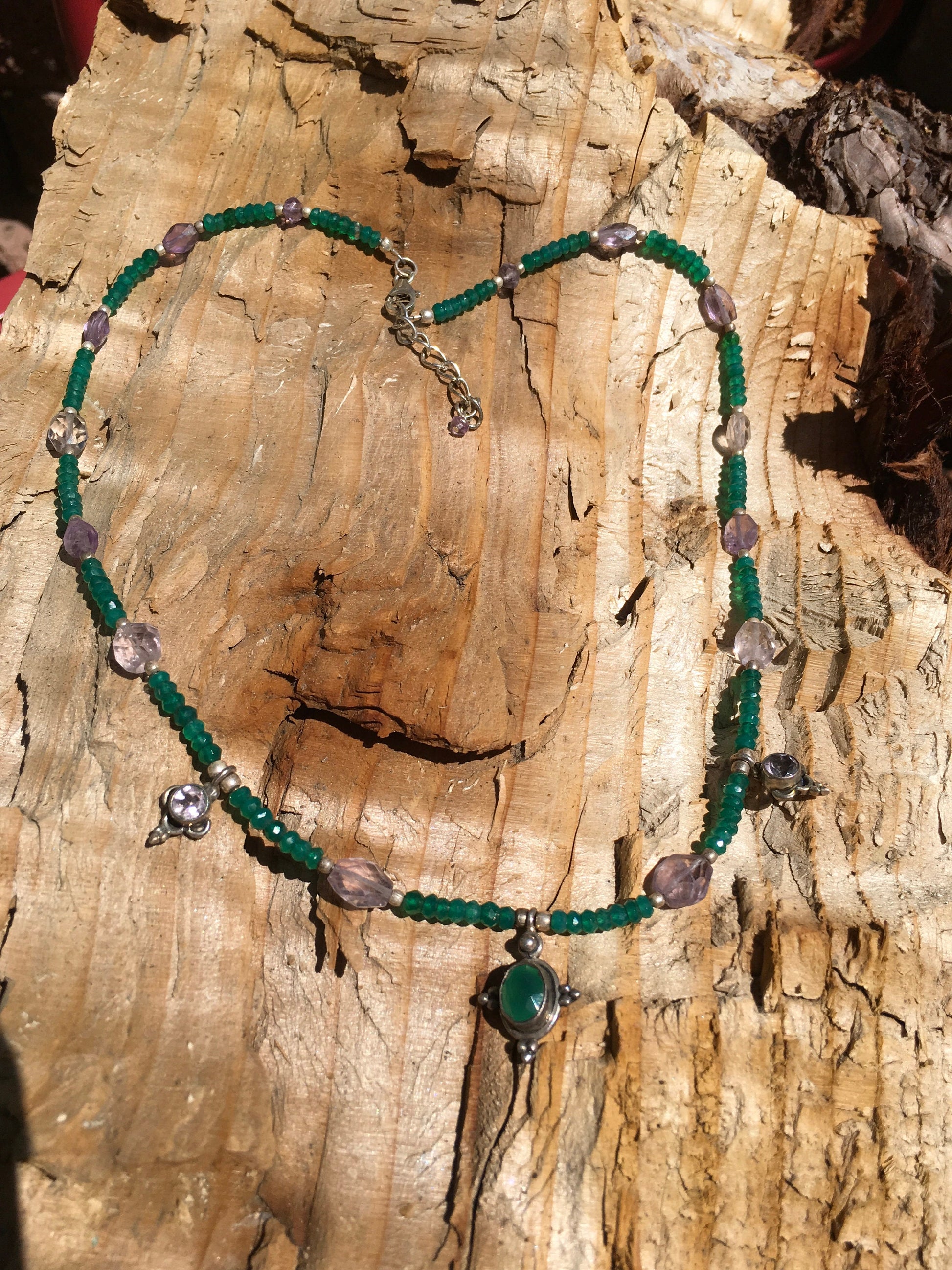 necklace "Royal Bounty" Green Onyx & Amethyst pendants, Amethyst, Gift for Her, Green Onyx, Reiki charged, Wedding jewelry, Bridesmaid