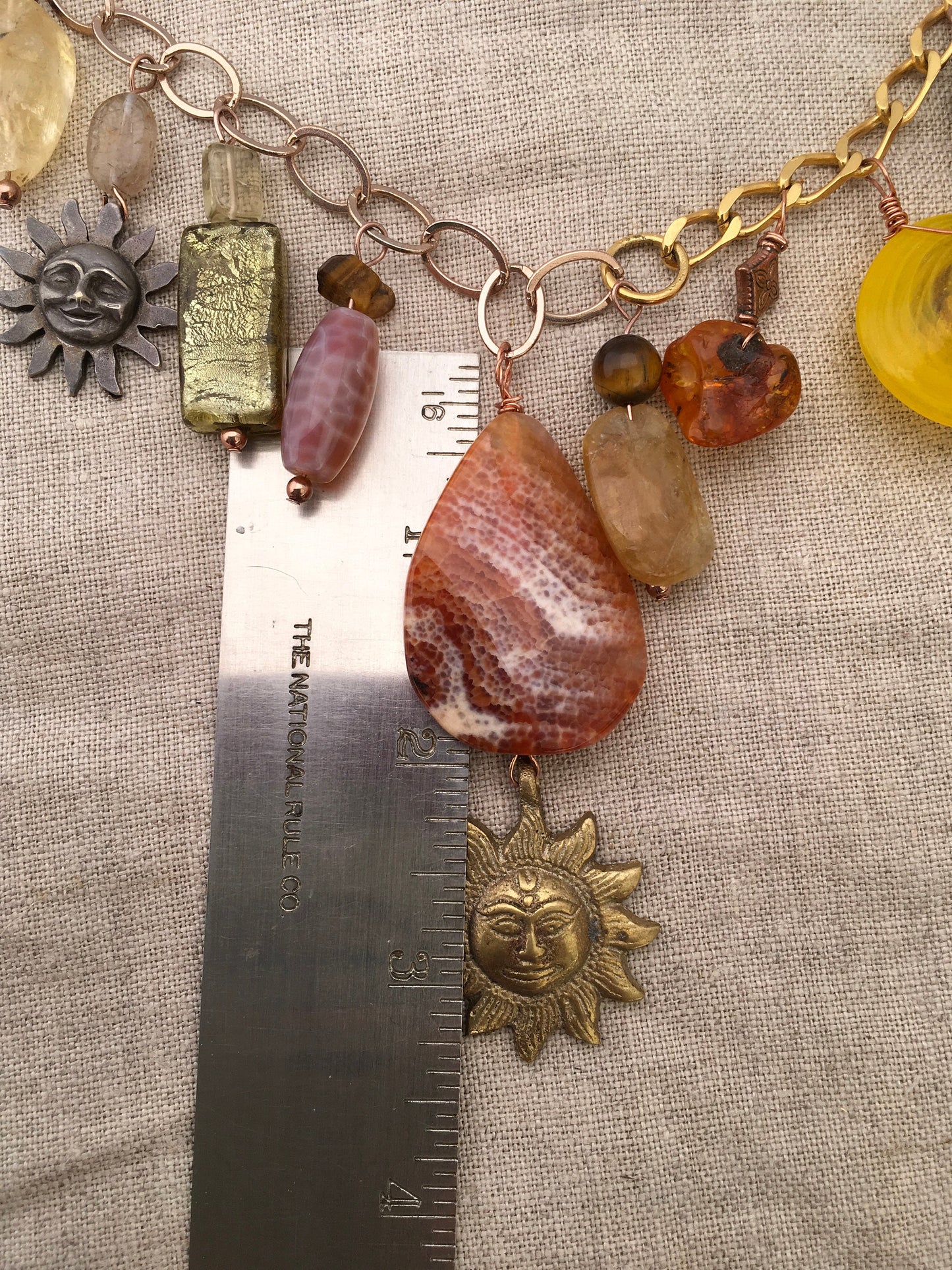 necklace "Du Soleil" Fire agate & Brass Sun pendant, Citrine, Carnelian, Handmade Charms, Sun Charms, Charm necklace, Reiki charged