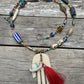 necklace "Her Magic Hand" Bone Hamsa with Shell & Tassel pendant, African Trade Beads, Krobo beads, Shells, Bohemian jewelry, Reiki charged