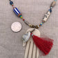 necklace "Her Magic Hand" Bone Hamsa with Shell & Tassel pendant, African Trade Beads, Krobo beads, Shells, Bohemian jewelry, Reiki charged