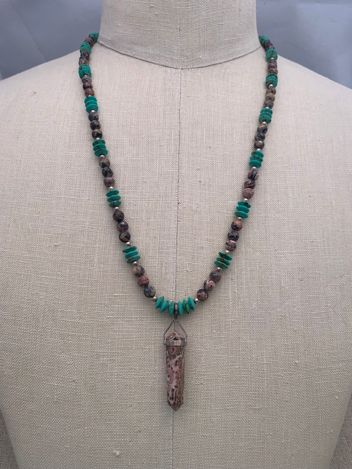 necklace "Leopard in the Sky" Leopardskin Jasper pendant & beads, Afghan Turquoise, Gender Neutral necklace, Reiki charged, Protection stone