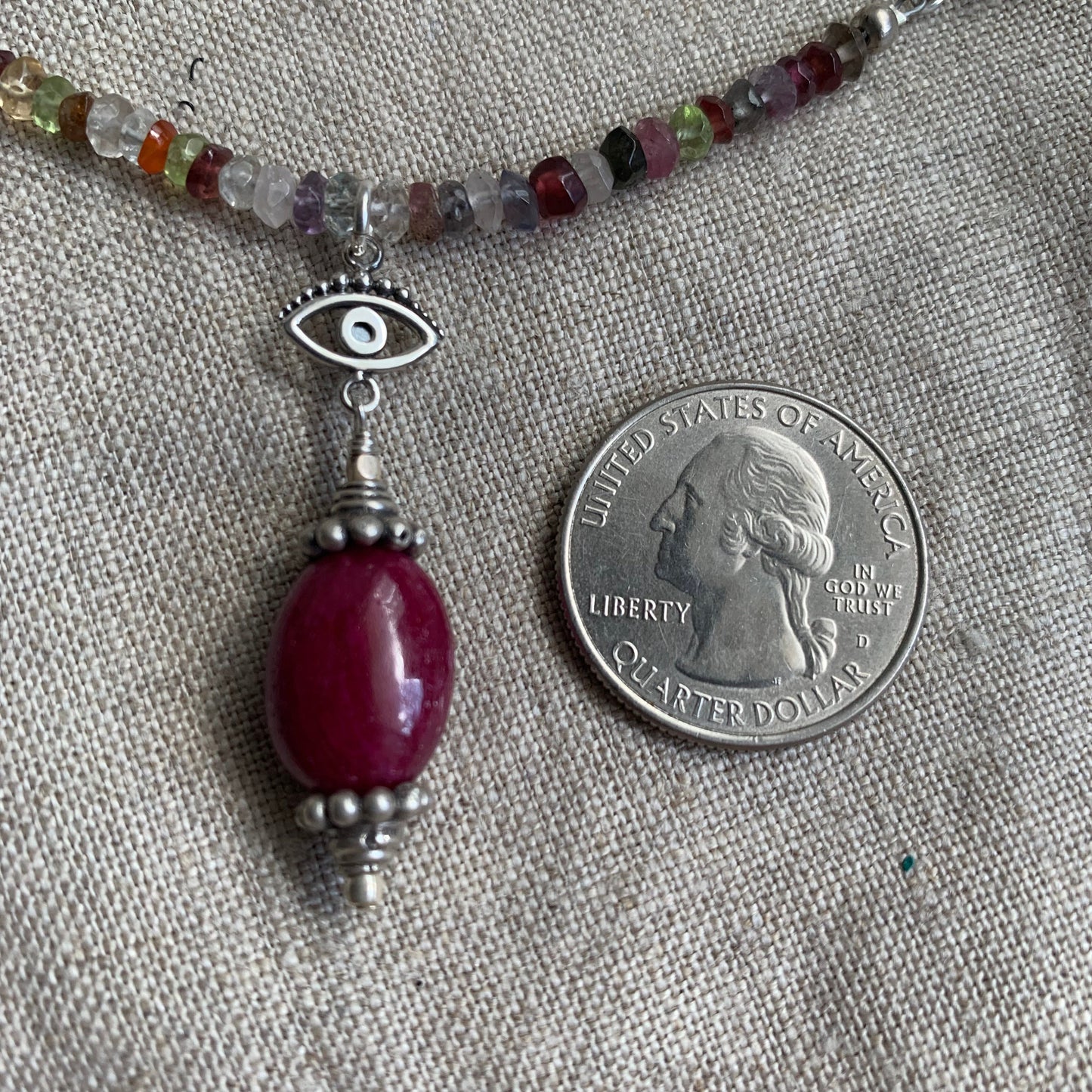 necklace "Bohemian Beauty" Ruby & Evil Eye pendant, Semi-Precious Stones, Hamsas, Evil Eye Beads, Boho Style, Good Luck Charm, Reiki charged