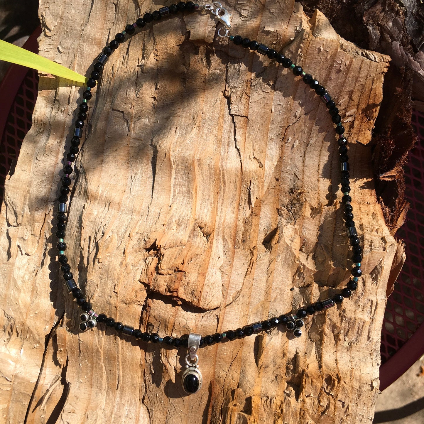 necklace "Black Hole" 3 Onyx Pendants, Onyx beads, Hematite, Rainbow Hematite, Celestial series, Gender Neutral, Gift idea, Reiki charged