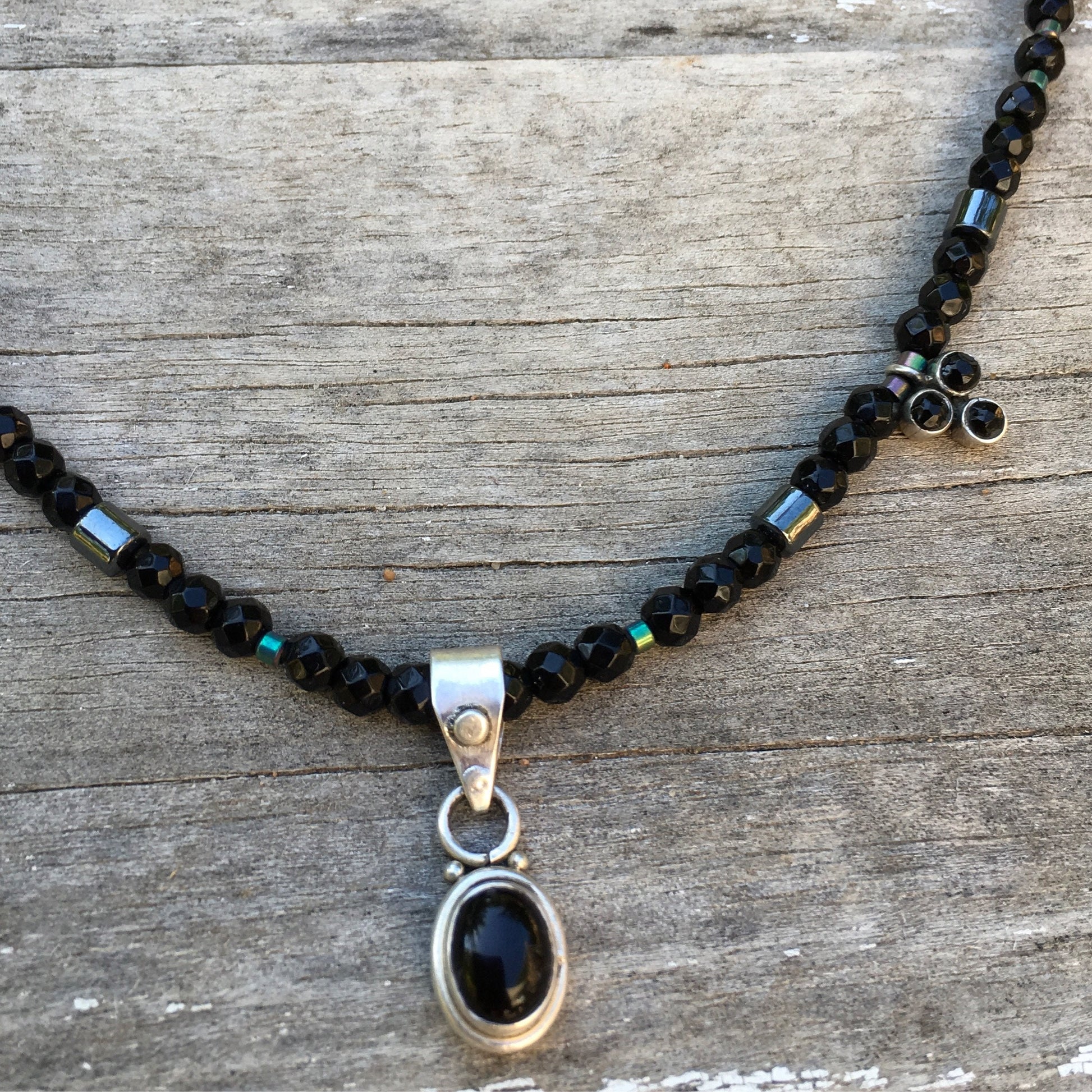 necklace "Black Hole" 3 Onyx Pendants, Onyx beads, Hematite, Rainbow Hematite, Celestial series, Gender Neutral, Gift idea, Reiki charged