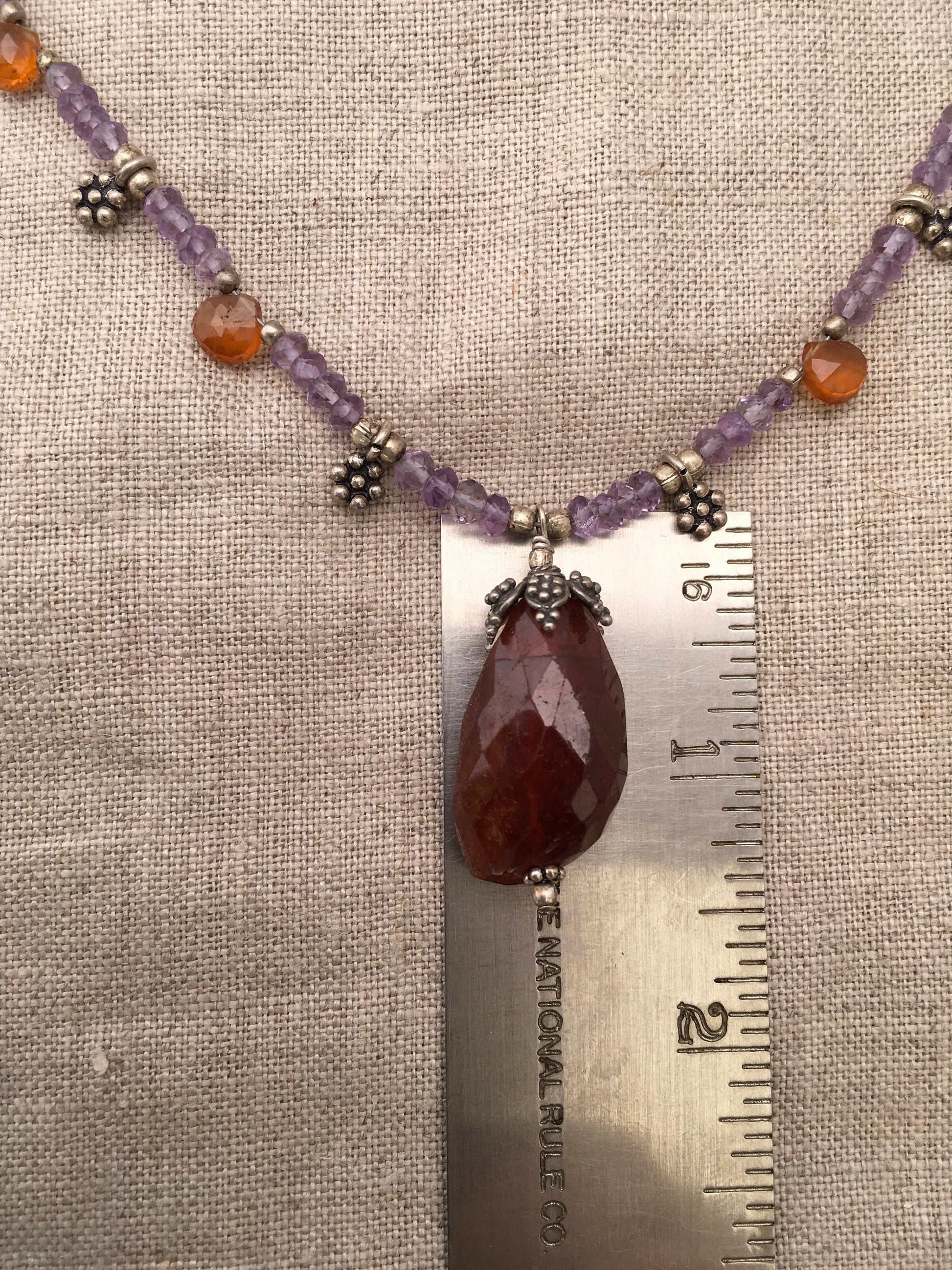 necklace "MidSummer Sunset" Hessonite pendant, Amethyst, Brown Garnet, Mid-Summer, Litha, Eclipse jewelry, Reiki charged, Gift idea