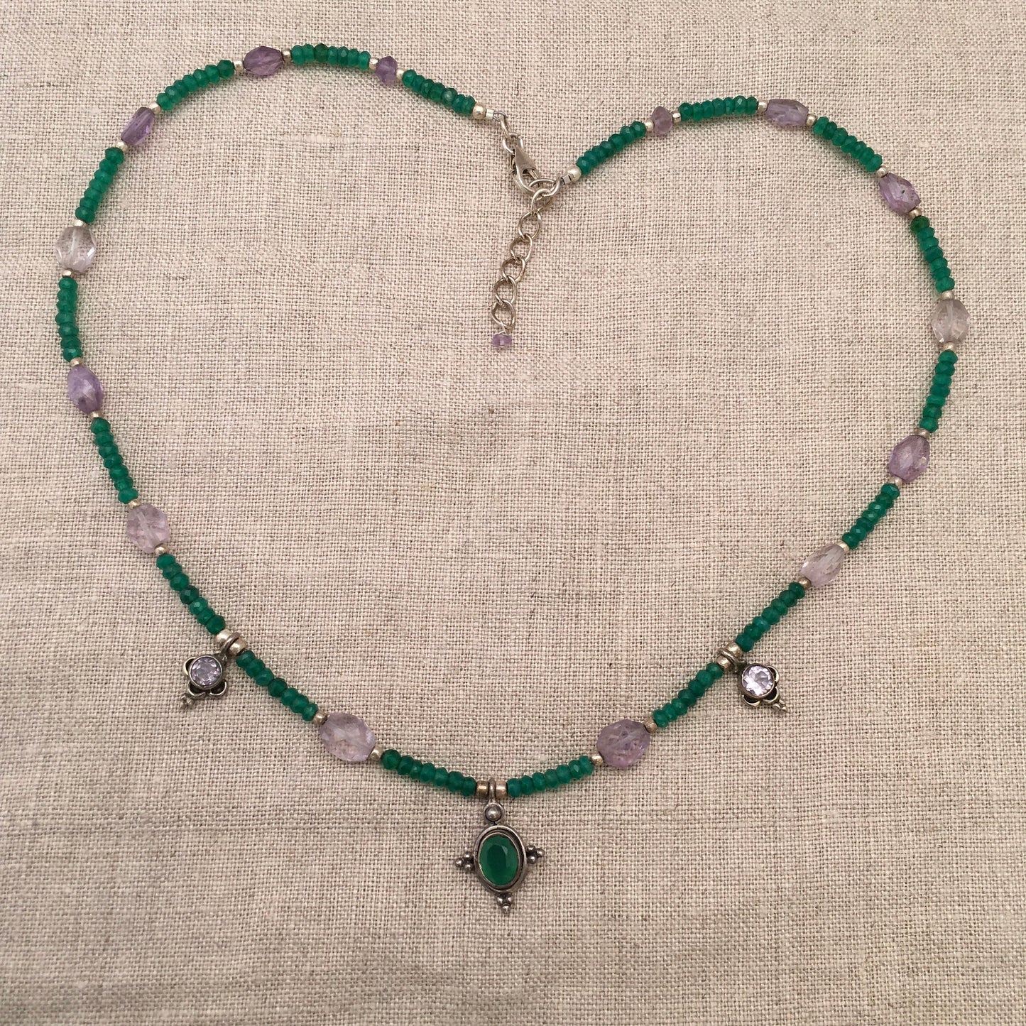 necklace "Royal Bounty" Green Onyx & Amethyst pendants, Amethyst, Gift for Her, Green Onyx, Reiki charged, Wedding jewelry, Bridesmaid