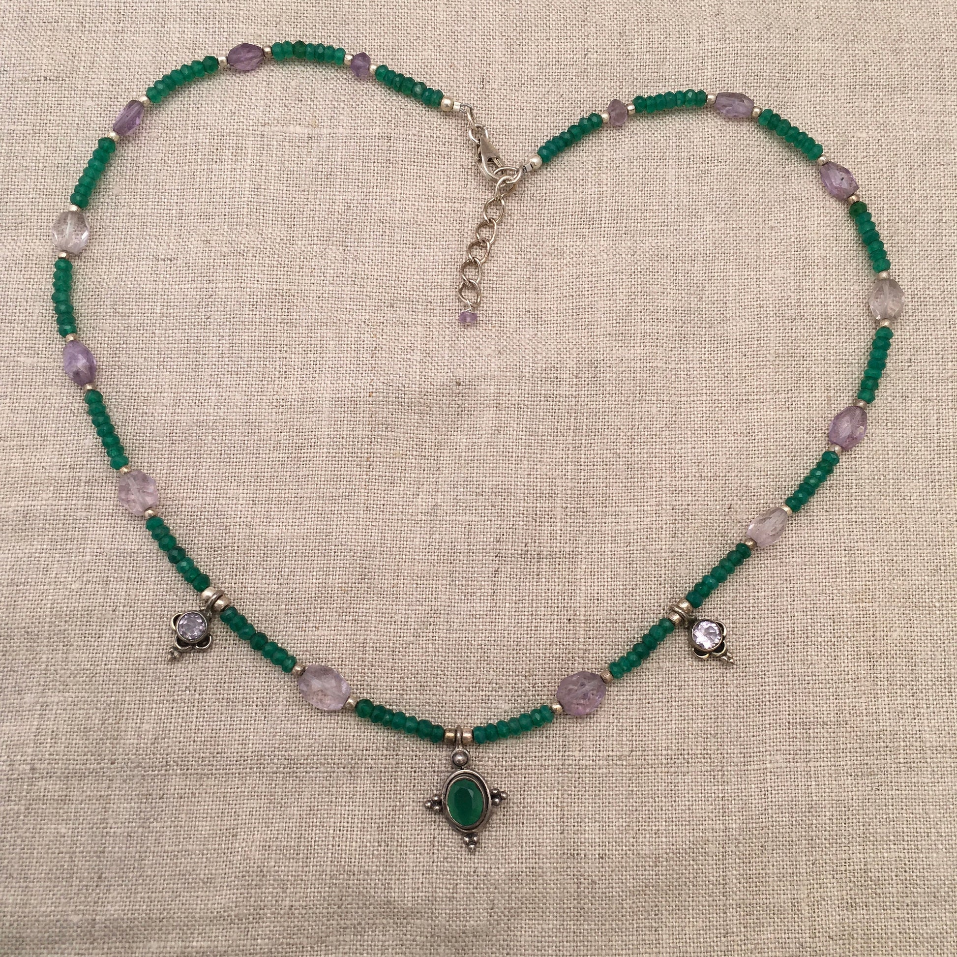 necklace "Royal Bounty" Green Onyx & Amethyst pendants, Amethyst, Gift for Her, Green Onyx, Reiki charged, Wedding jewelry, Bridesmaid