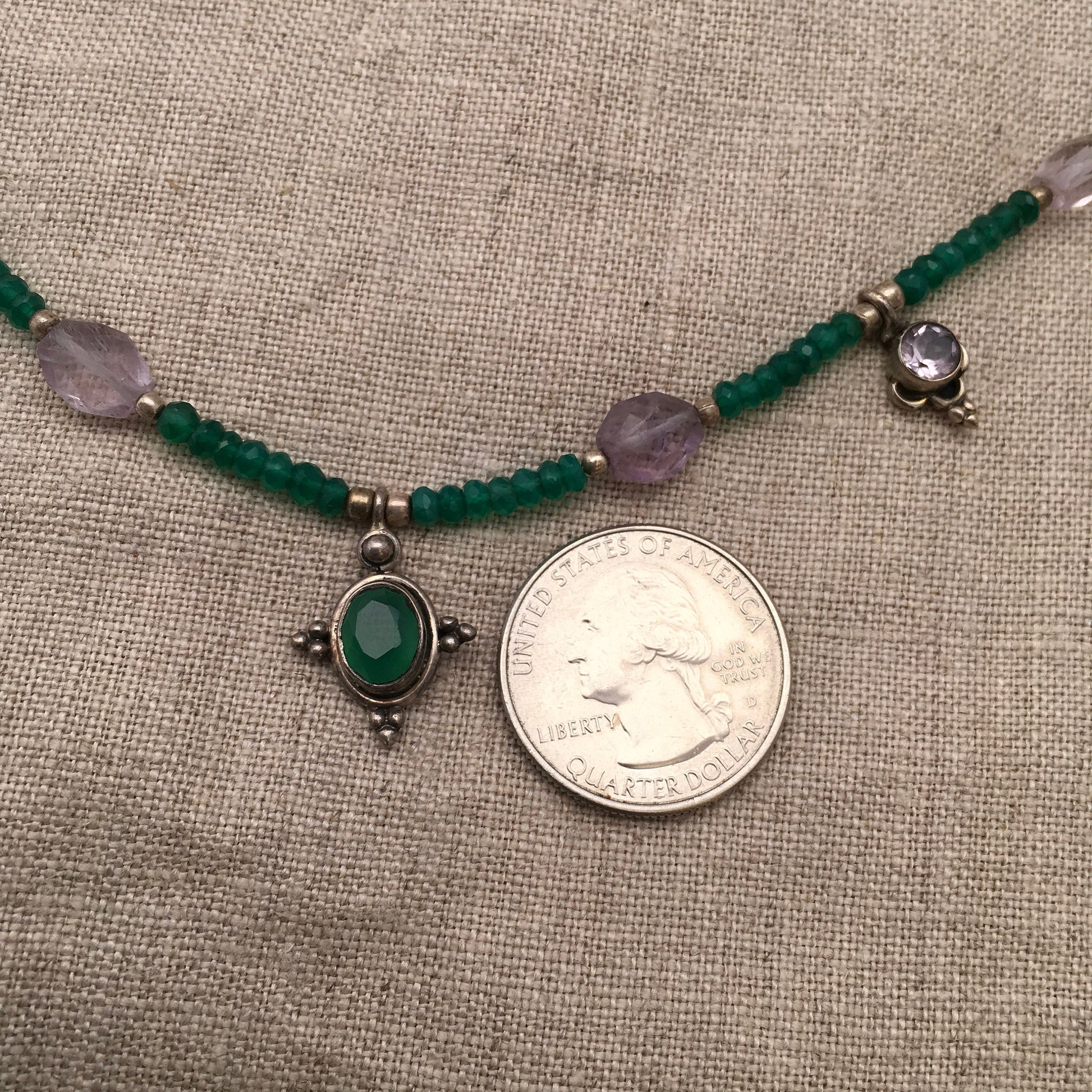 necklace "Royal Bounty" Green Onyx & Amethyst pendants, Amethyst, Gift for Her, Green Onyx, Reiki charged, Wedding jewelry, Bridesmaid