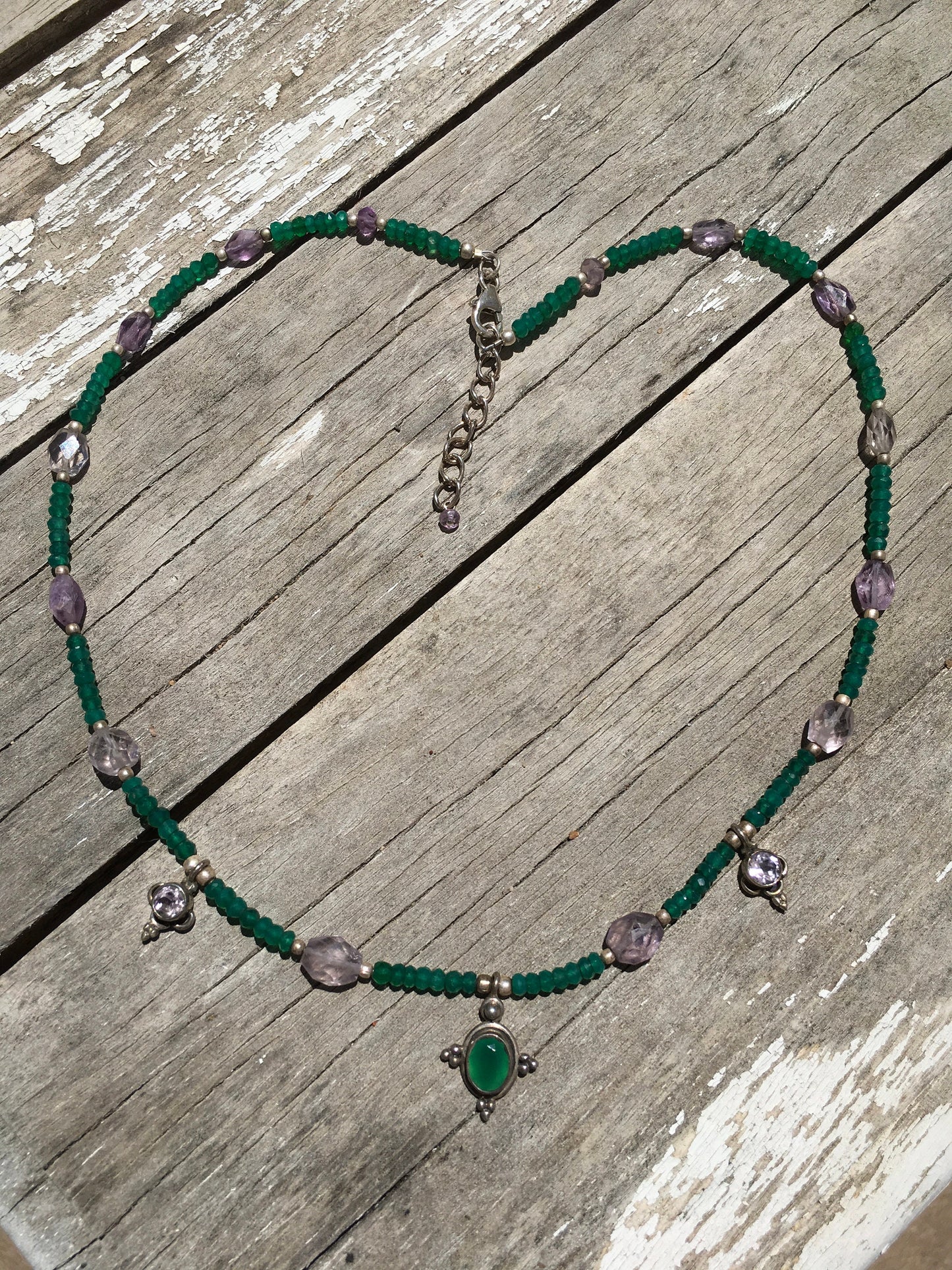 necklace "Royal Bounty" Green Onyx & Amethyst pendants, Amethyst, Gift for Her, Green Onyx, Reiki charged, Wedding jewelry, Bridesmaid