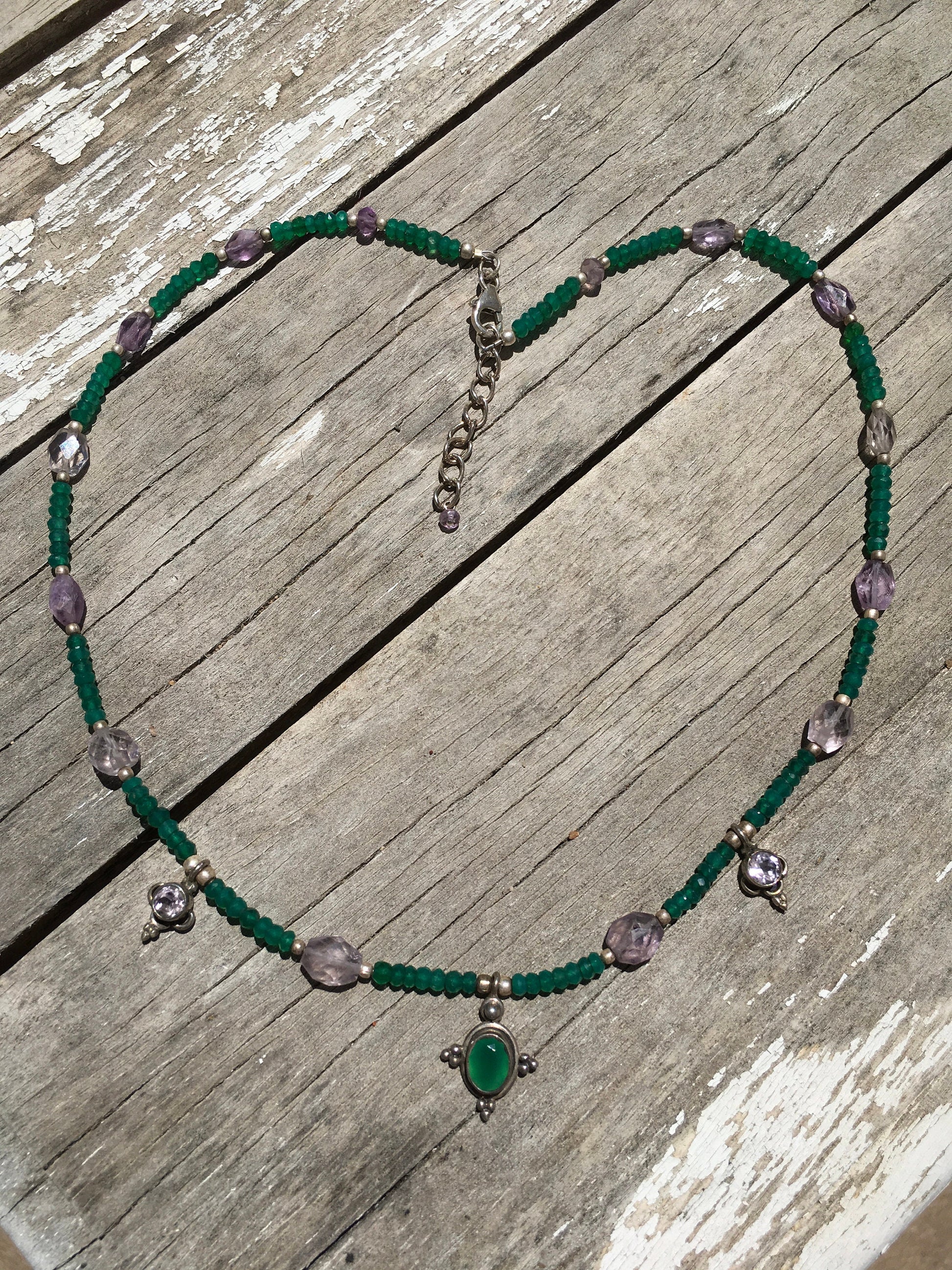 necklace "Royal Bounty" Green Onyx & Amethyst pendants, Amethyst, Gift for Her, Green Onyx, Reiki charged, Wedding jewelry, Bridesmaid