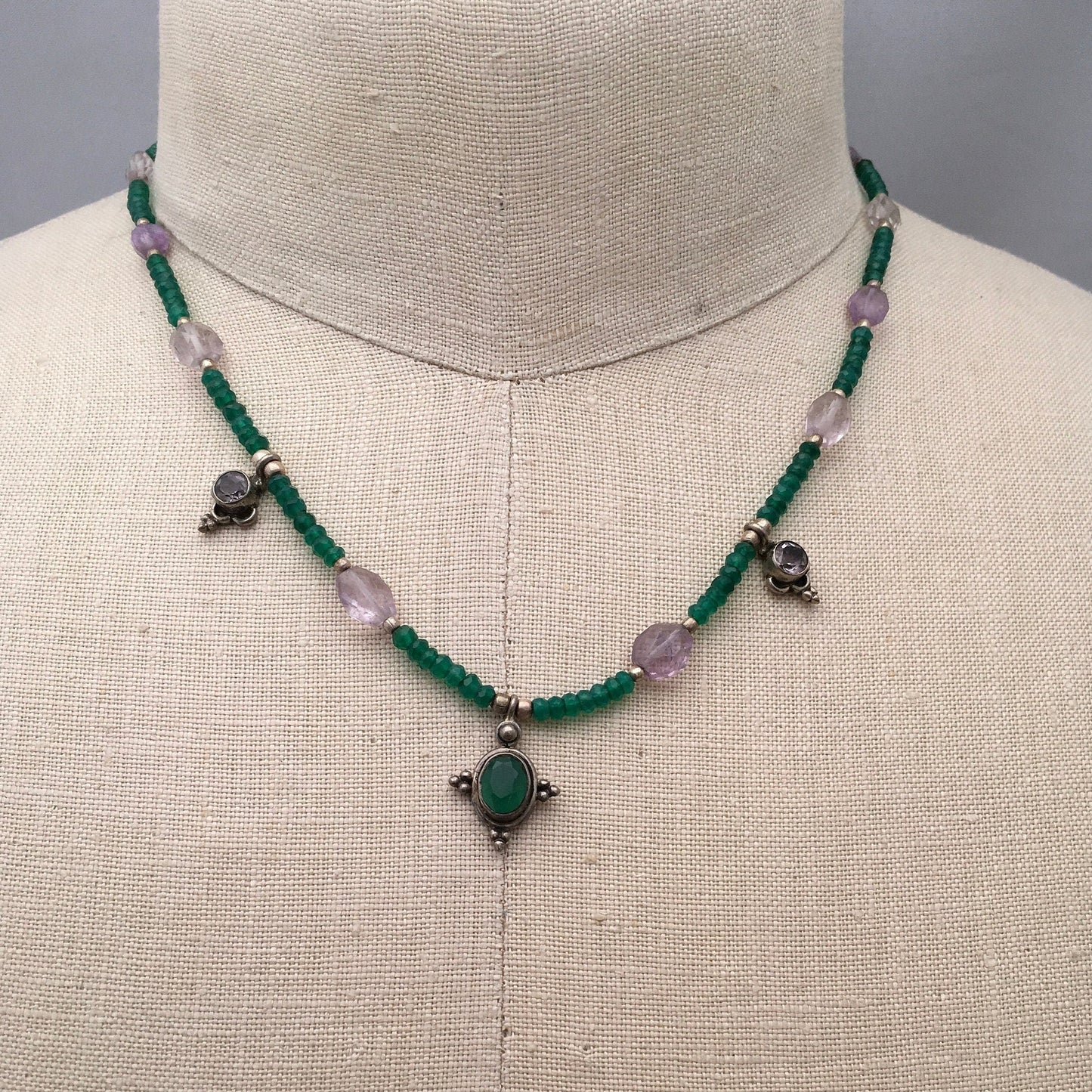 necklace "Royal Bounty" Green Onyx & Amethyst pendants, Amethyst, Gift for Her, Green Onyx, Reiki charged, Wedding jewelry, Bridesmaid