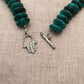 necklace “Sun Mask” Carved Bone Sun pendant, Turquoise, Red fire coral, Pewter beads, Hamsa toggle, reiki charged, Gender Neutral jewelry