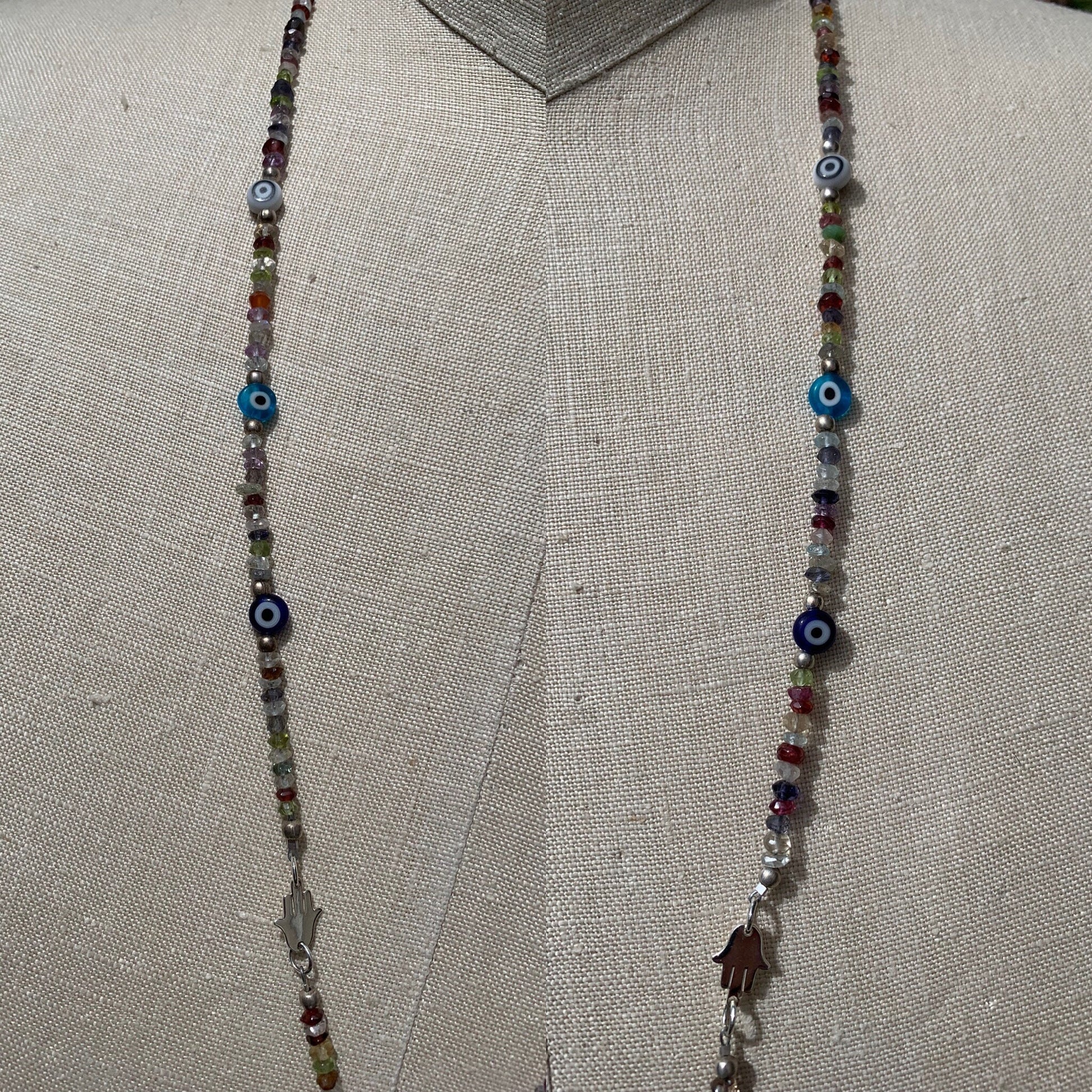 necklace "Bohemian Beauty" Ruby & Evil Eye pendant, Semi-Precious Stones, Hamsas, Evil Eye Beads, Boho Style, Good Luck Charm, Reiki charged