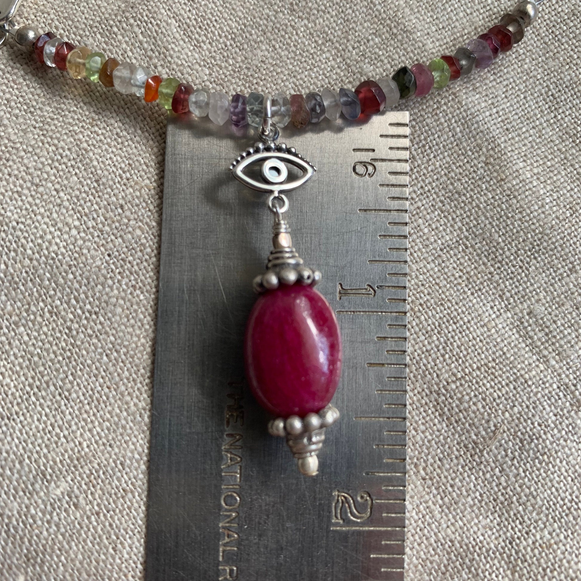 necklace "Bohemian Beauty" Ruby & Evil Eye pendant, Semi-Precious Stones, Hamsas, Evil Eye Beads, Boho Style, Good Luck Charm, Reiki charged