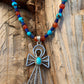 necklace "Life Renewed" Vintage Silver Ankh, Egyptian Turquoise, Afghan Lapis, Carnelian, Egyptian style, Bohemian jewelry, Gender Neutral