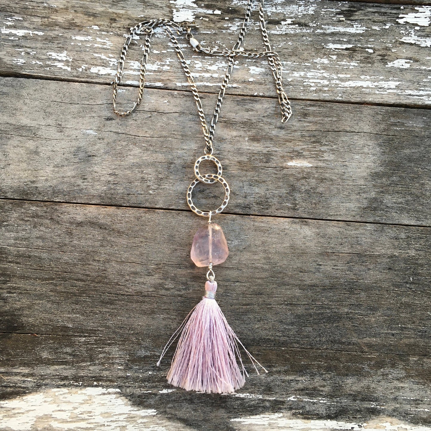 pendant, Faceted Lavender Amethyst, Lavender Tassel, Fine Silver links, Sterling Figaro chain, boho jewelry, Gift idea, Gender Neutral