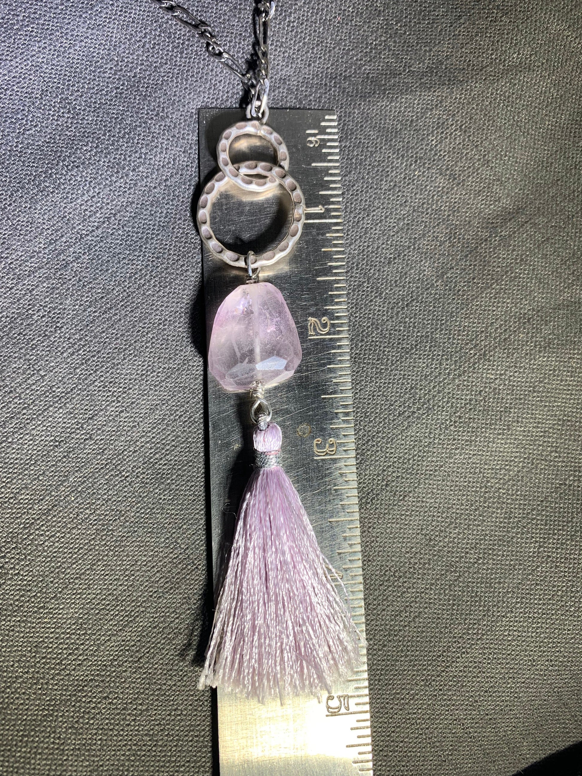 pendant, Faceted Lavender Amethyst, Lavender Tassel, Fine Silver links, Sterling Figaro chain, boho jewelry, Gift idea, Gender Neutral