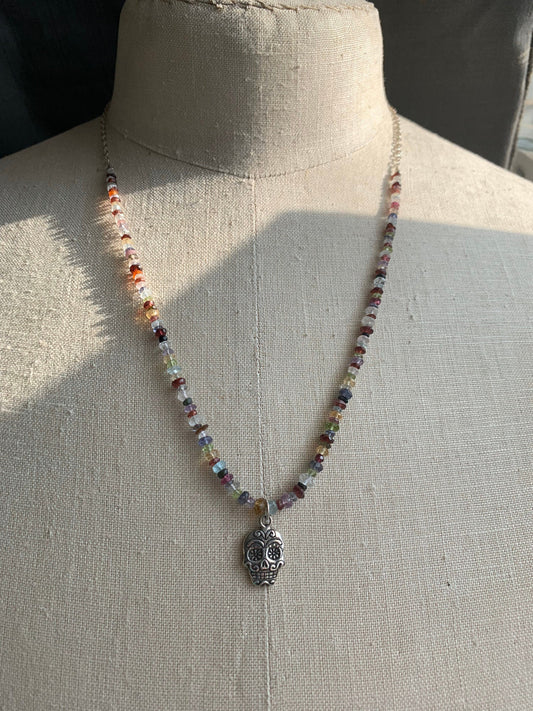 necklace "Sugar Skull" Sterling Sugar Skull, Semi-precious stones, Day of the Dead, Gift Idea, Gender Neutral, Samhain, Reiki, Halloween