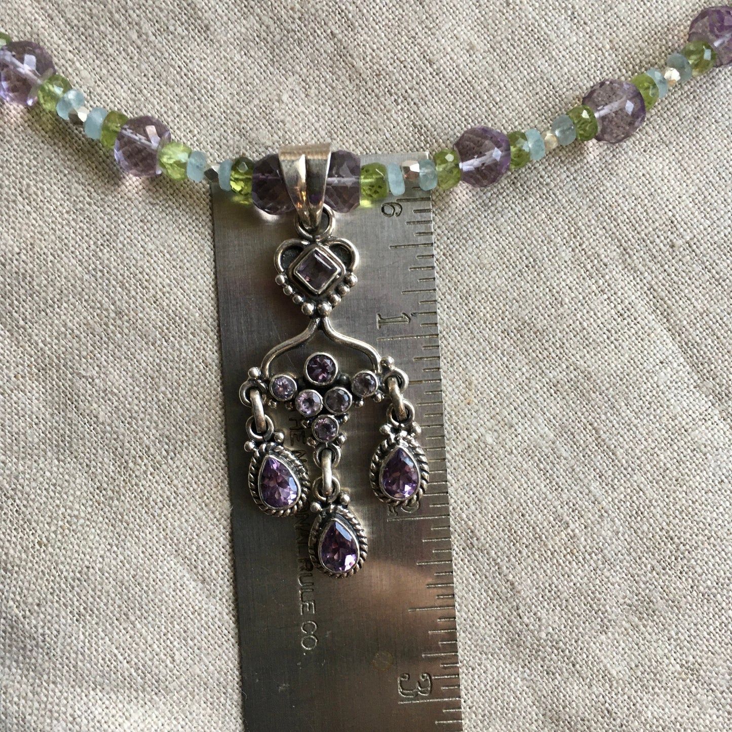 necklace "Frozen Peacock" Amethyst Chandelier pendant, Aquamarine, Peridot, Amethyst, Hill Tribe Silver, Formal jewelry, Gift idea, Wedding