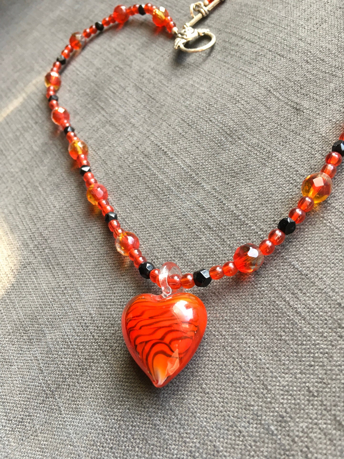 necklace "Passionately" Blown Glass Murano Heart, Gift Idea, Valentine's Day, Heart pendant, Vintage beads, Glass Crystal beads