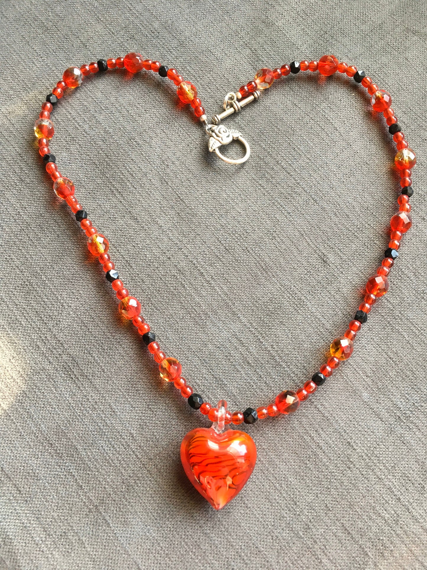 necklace "Passionately" Blown Glass Murano Heart, Gift Idea, Valentine's Day, Heart pendant, Vintage beads, Glass Crystal beads