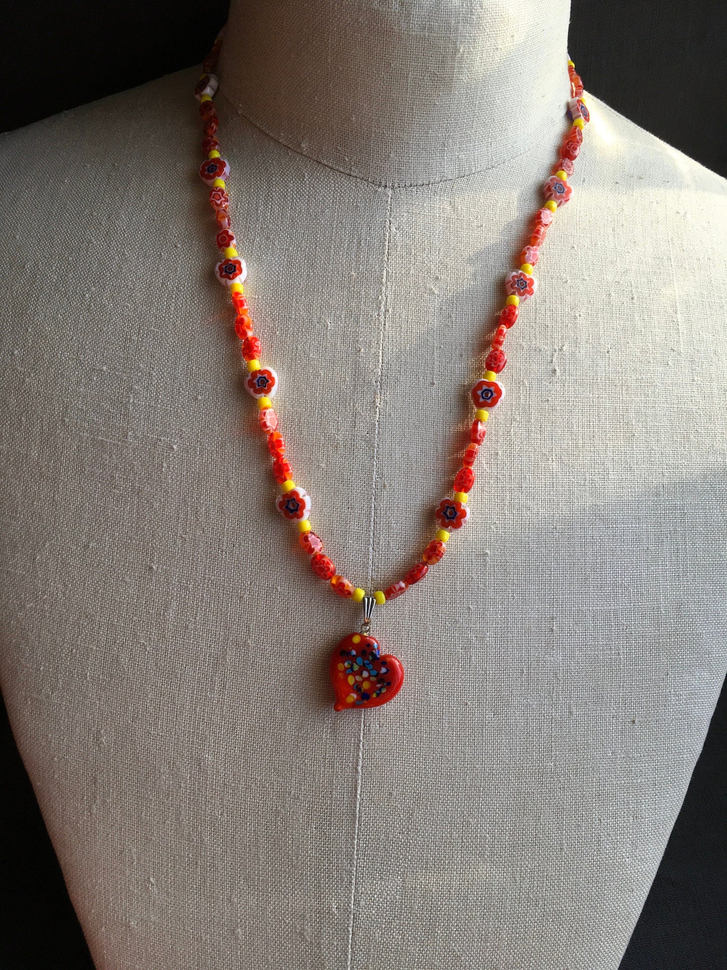 necklace "Celebrate Love" Murano Glass Heart, Millefiori beads, Valentine's Day, Self Love, Reiki charged, Bohemian Valentines, Gift idea