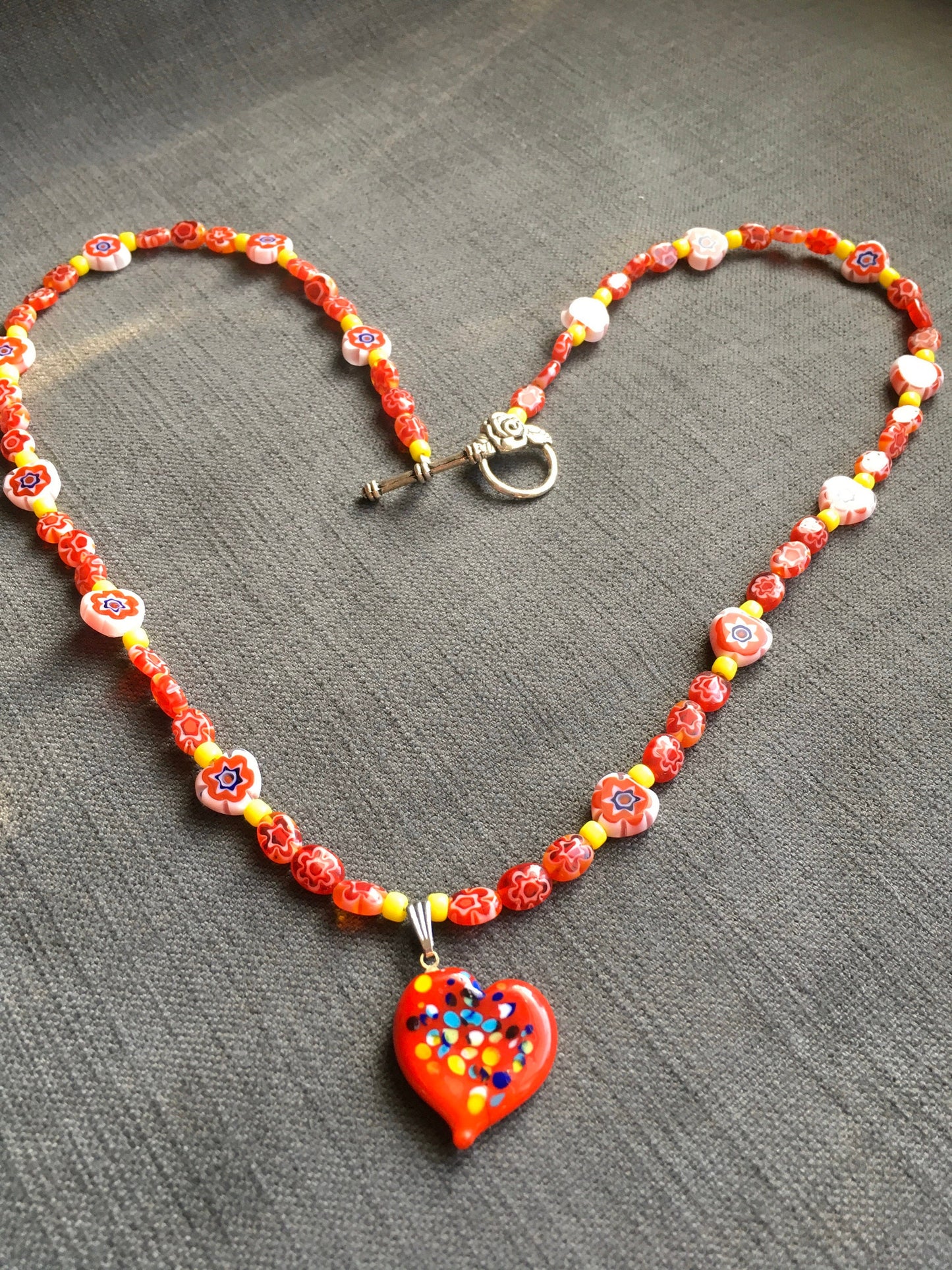 necklace "Celebrate Love" Murano Glass Heart, Millefiori beads, Valentine's Day, Self Love, Reiki charged, Bohemian Valentines, Gift idea