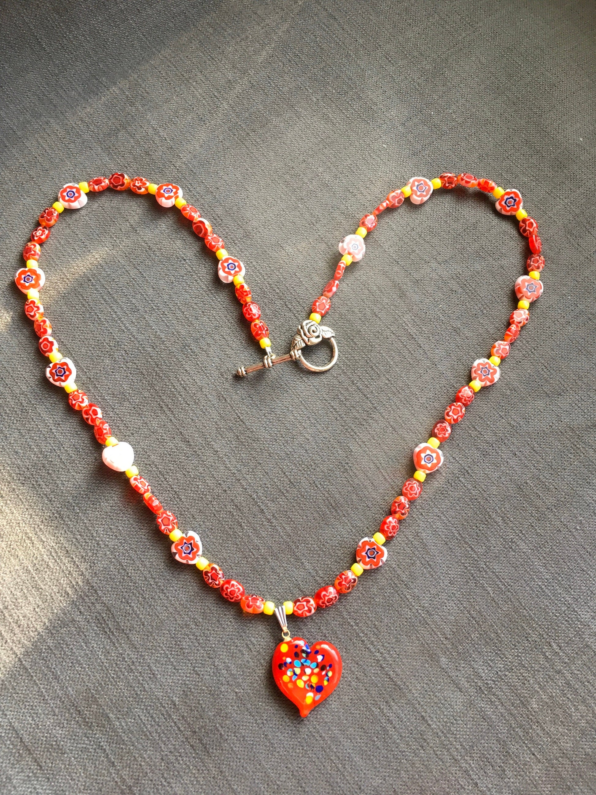 necklace "Celebrate Love" Murano Glass Heart, Millefiori beads, Valentine's Day, Self Love, Reiki charged, Bohemian Valentines, Gift idea