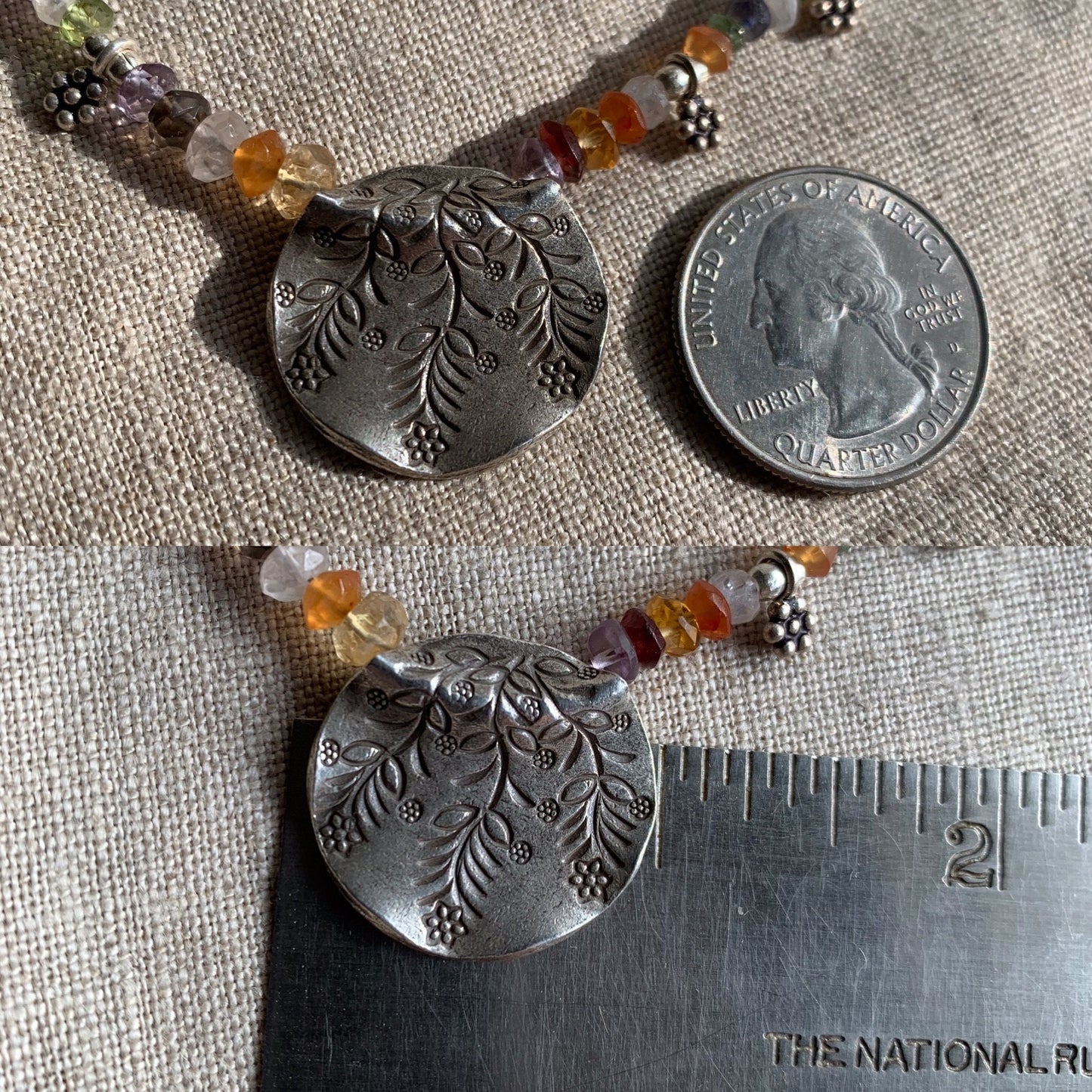 Necklace “Flower Garden “ Hill Tribe Silver Floral pendant, Sterling flowers, Semi-precious stones, Spring line, Gift idea, Bridal jewelry