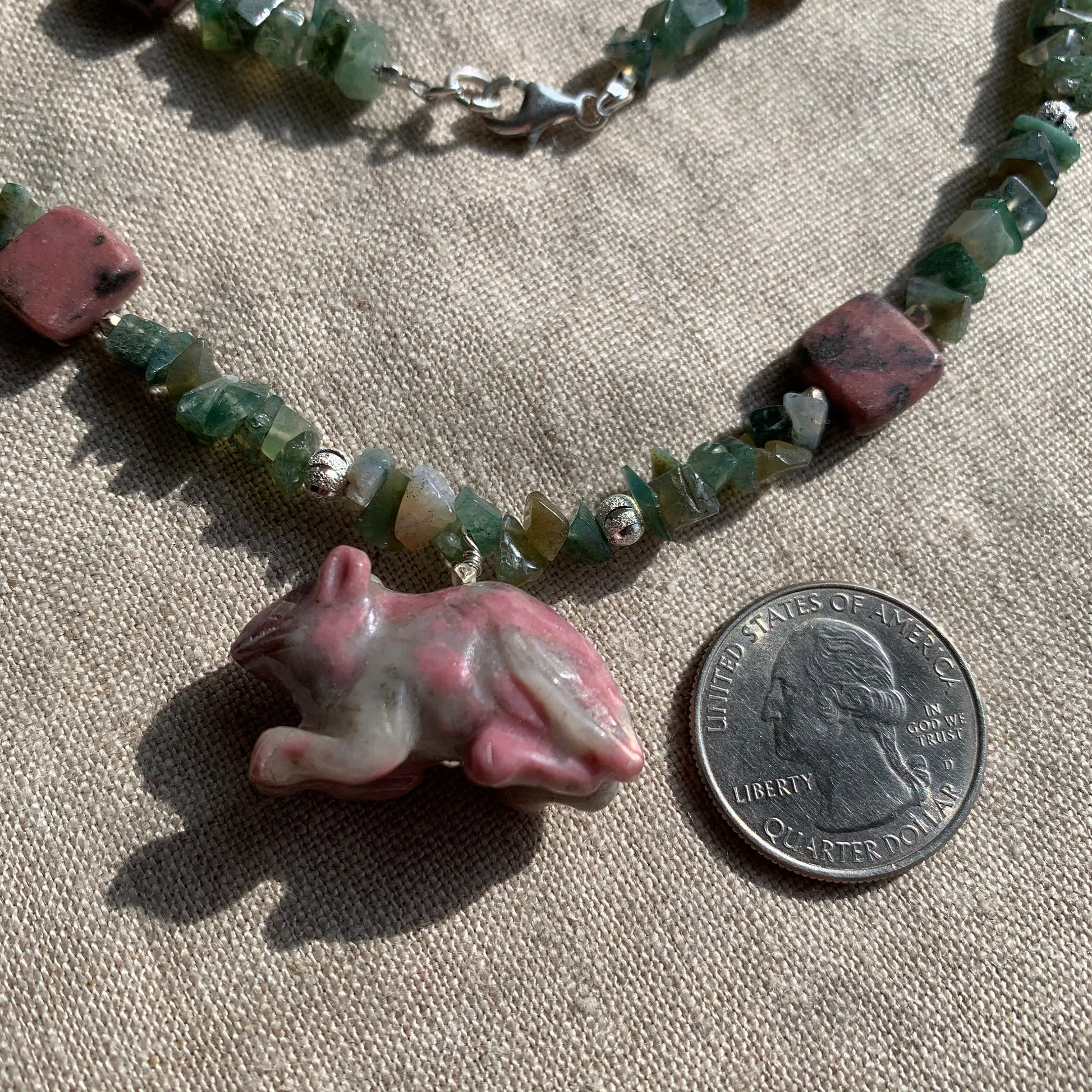 necklace "Metal Rat" Rhodonite rat, Moss agate, Rhodonite, Year of the Rat, Chinese zodiac animal, Gender Neutral, Animal jewelry