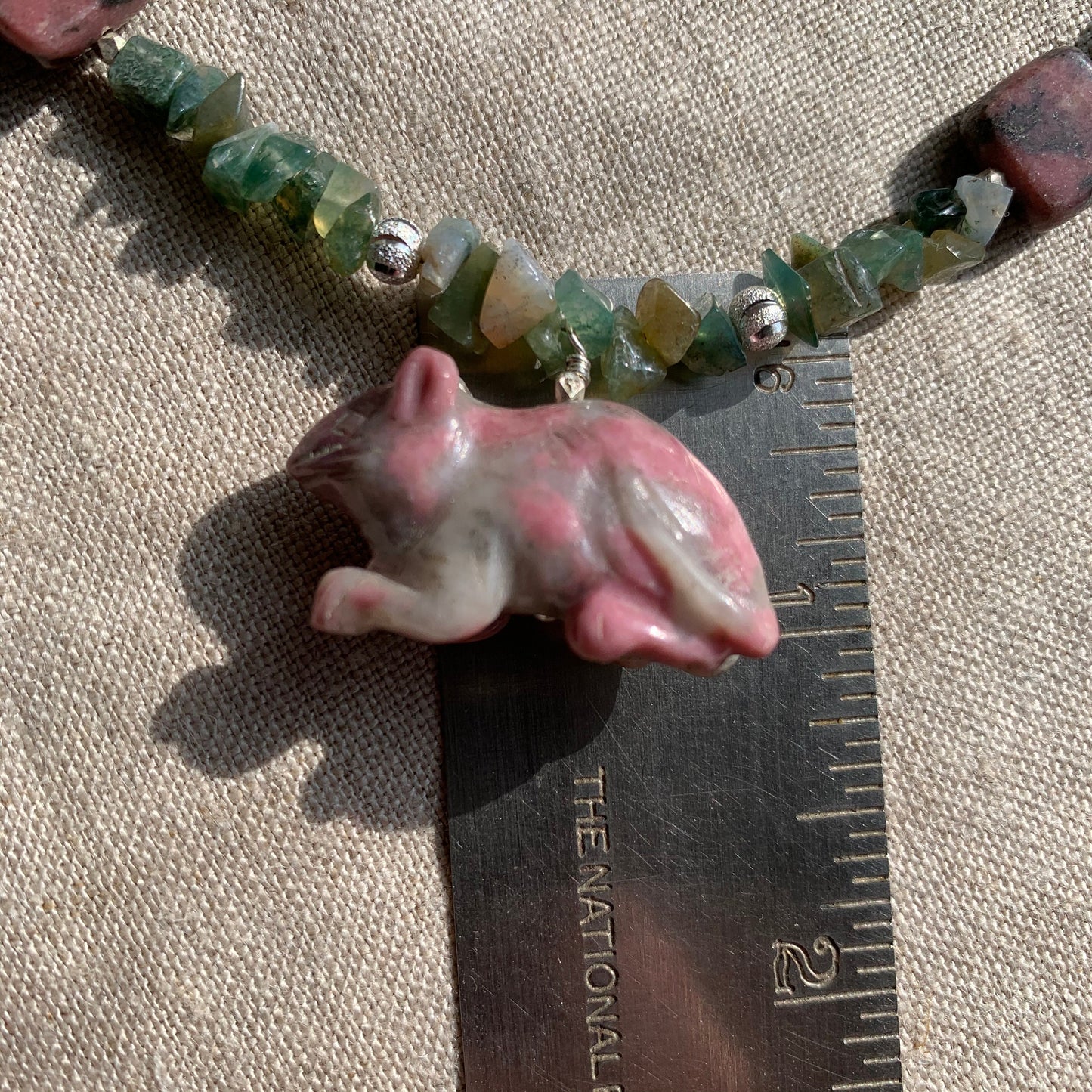 necklace "Metal Rat" Rhodonite rat, Moss agate, Rhodonite, Year of the Rat, Chinese zodiac animal, Gender Neutral, Animal jewelry