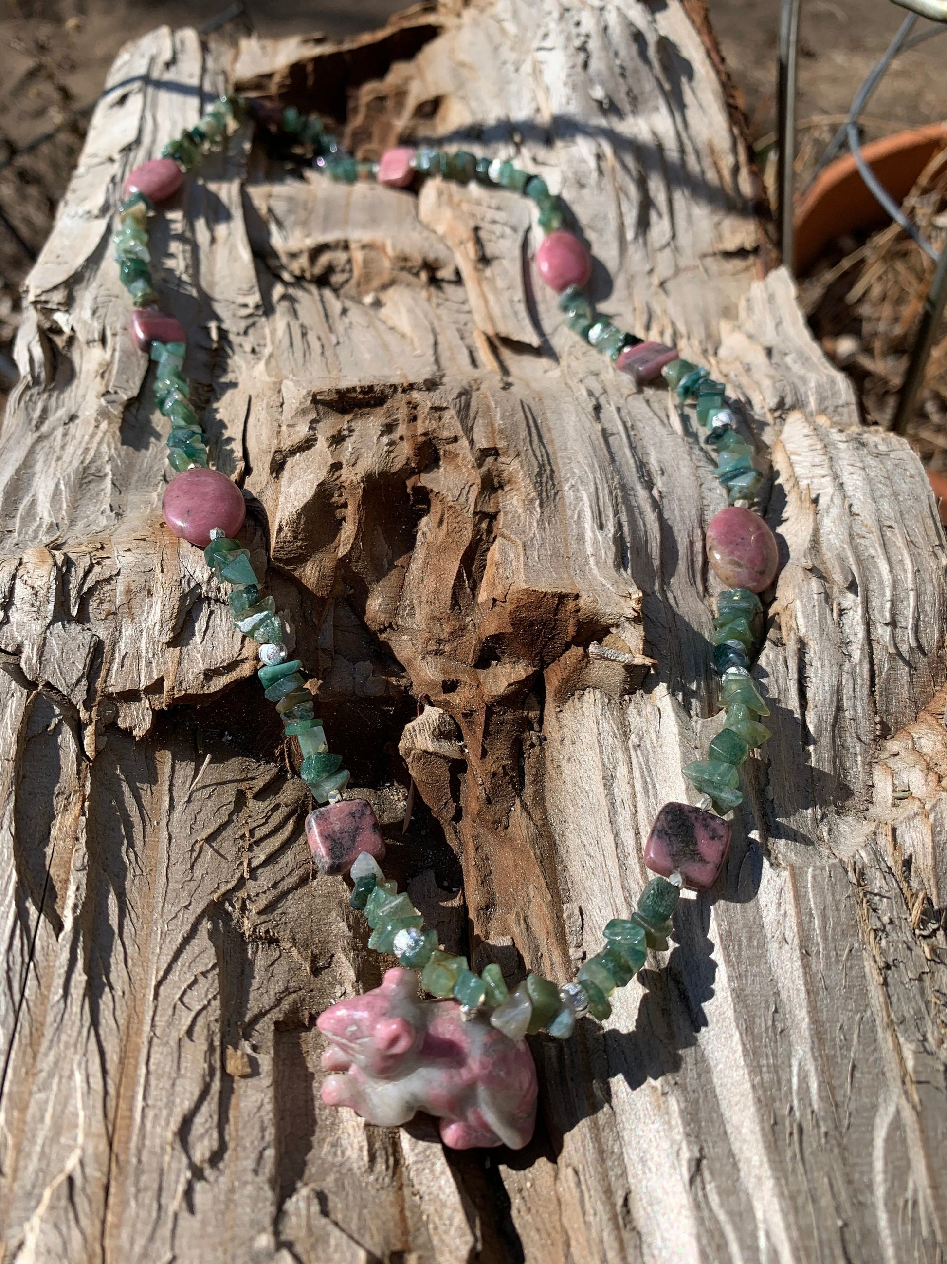 necklace "Metal Rat" Rhodonite rat, Moss agate, Rhodonite, Year of the Rat, Chinese zodiac animal, Gender Neutral, Animal jewelry