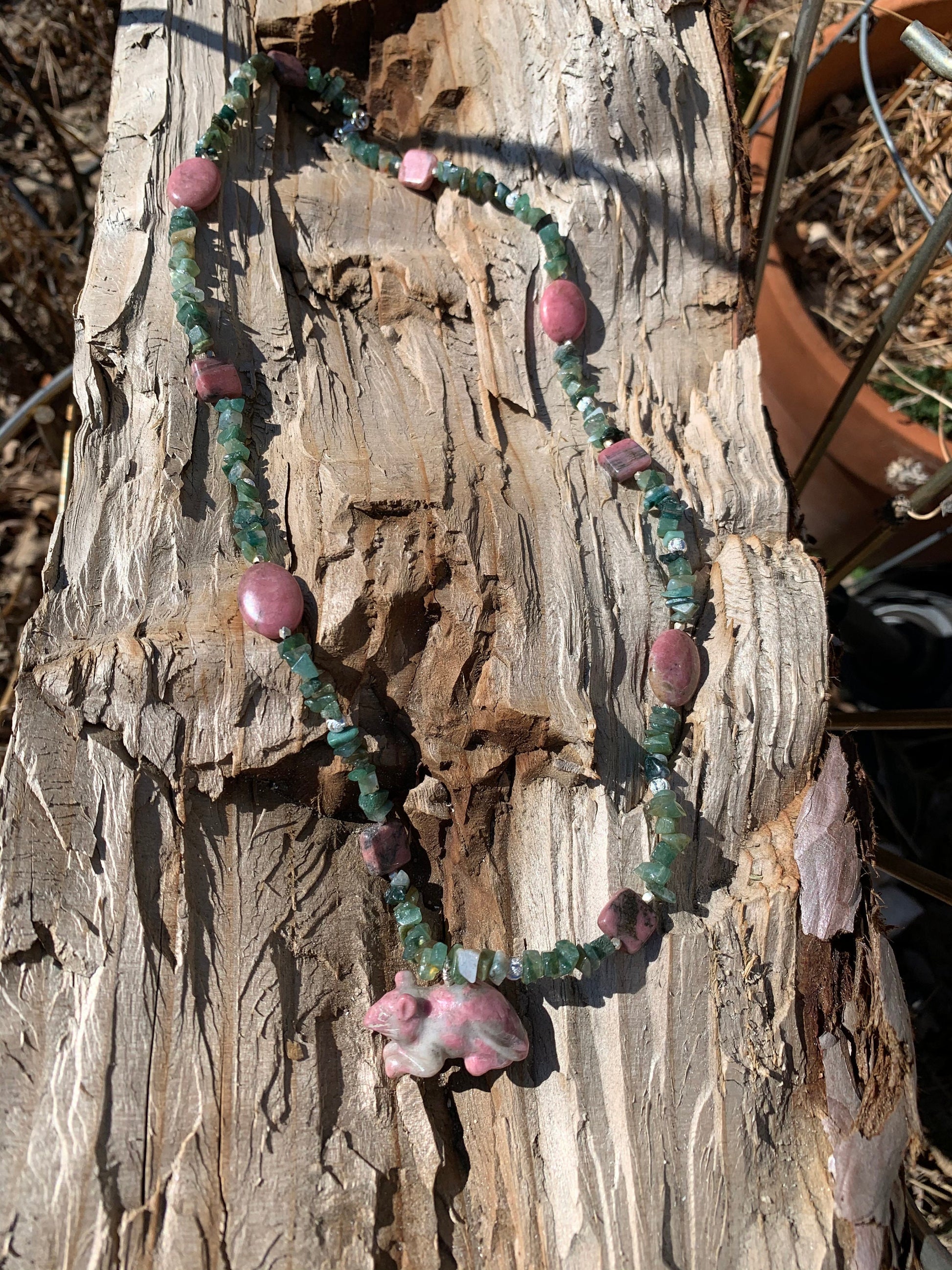 necklace "Metal Rat" Rhodonite rat, Moss agate, Rhodonite, Year of the Rat, Chinese zodiac animal, Gender Neutral, Animal jewelry