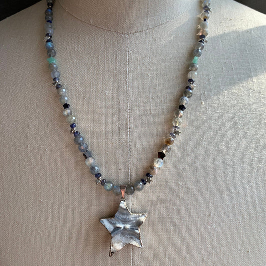 necklace "The Stars are Shining" Quartz Druzy Star, Faceted Labradorite, Stone Stars, Sterling Stars, Celestial Series, Statement piece