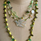 necklace "Peace" Dove pendant, Statement Piece, Spring Line, Gift idea, Birds, Earth Day, Peridot, shell heishi, leaves, Gender Neutral
