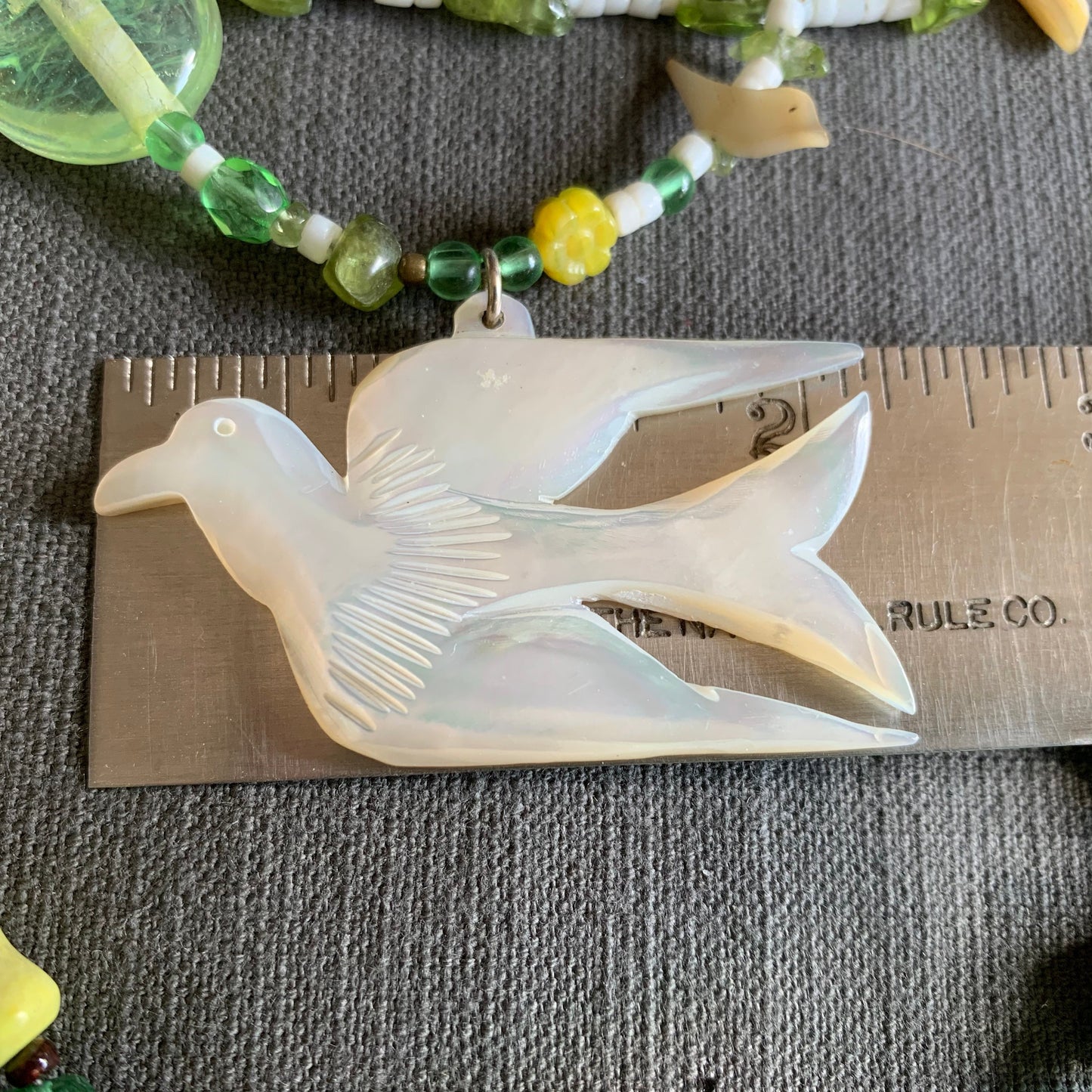 necklace "Peace" Dove pendant, Statement Piece, Spring Line, Gift idea, Birds, Earth Day, Peridot, shell heishi, leaves, Gender Neutral