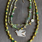 necklace "Peace" Dove pendant, Statement Piece, Spring Line, Gift idea, Birds, Earth Day, Peridot, shell heishi, leaves, Gender Neutral