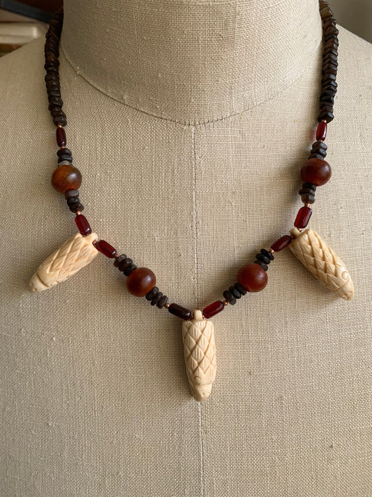 necklace "Soar" carved bone eagles, horn beads, gender neutral necklace, bird energy, eagle jewelry, raptor necklace