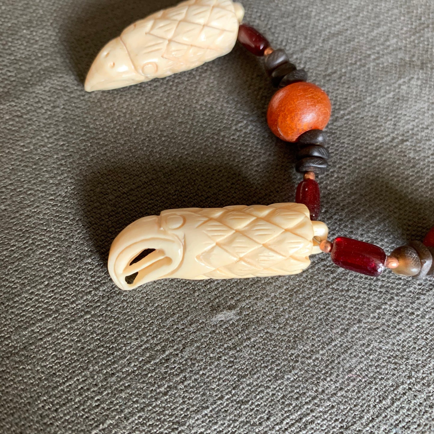 necklace "Soar" carved bone eagles, horn beads, gender neutral necklace, bird energy, eagle jewelry, raptor necklace