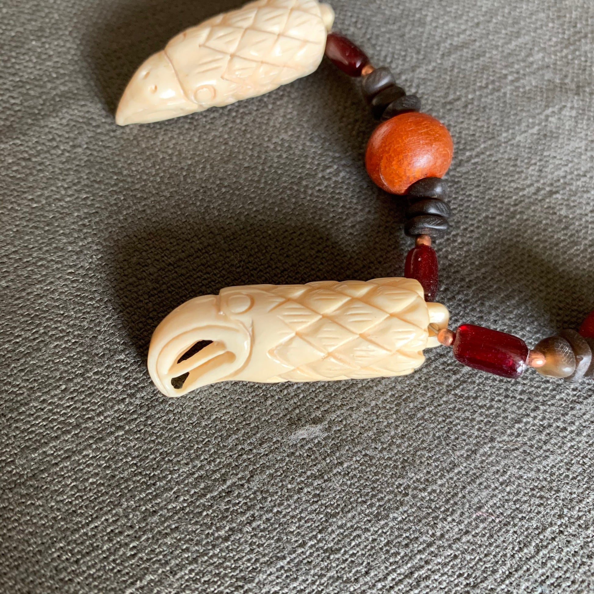 necklace "Soar" carved bone eagles, horn beads, gender neutral necklace, bird energy, eagle jewelry, raptor necklace