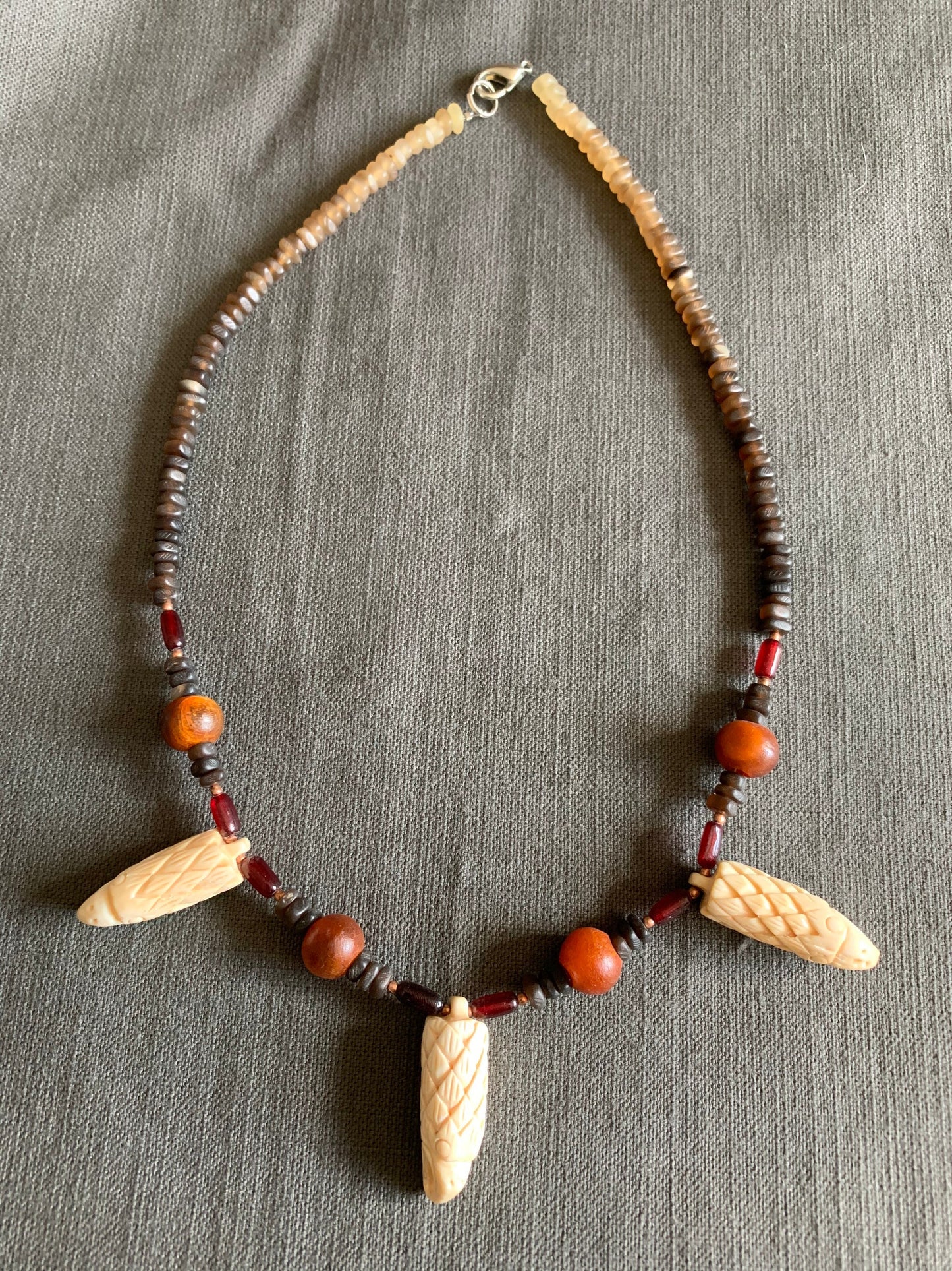 necklace "Soar" carved bone eagles, horn beads, gender neutral necklace, bird energy, eagle jewelry, raptor necklace