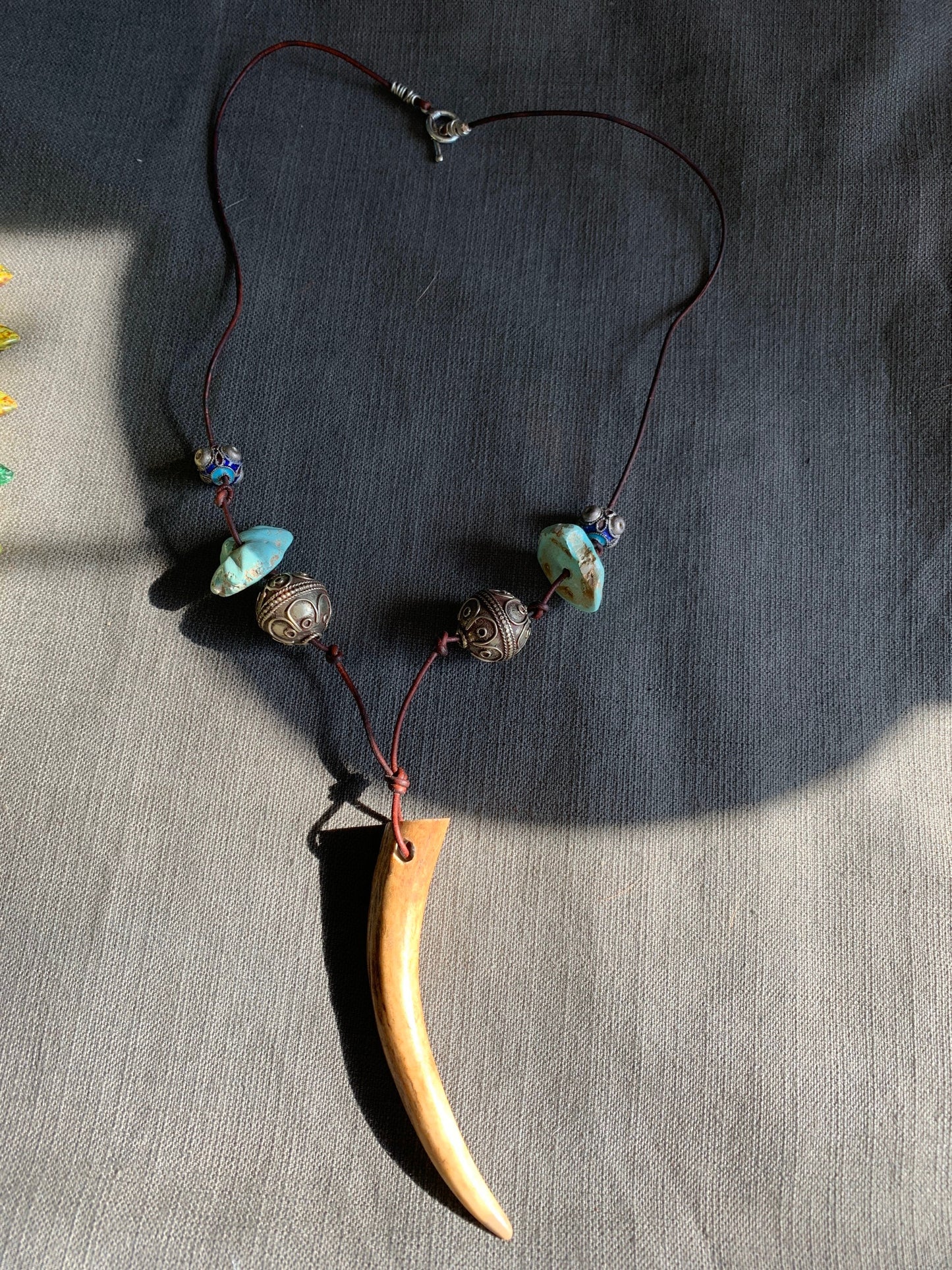 necklace "Horned One" Deer Antler pendant, Turquoise nuggets, Gender Neutral necklace, Gift idea, Stag energy