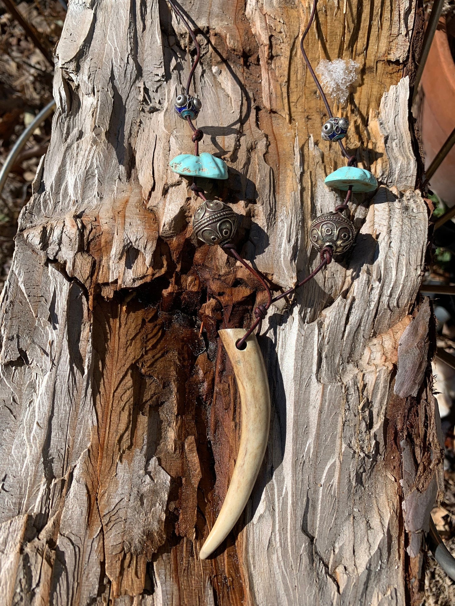 necklace "Horned One" Deer Antler pendant, Turquoise nuggets, Gender Neutral necklace, Gift idea, Stag energy