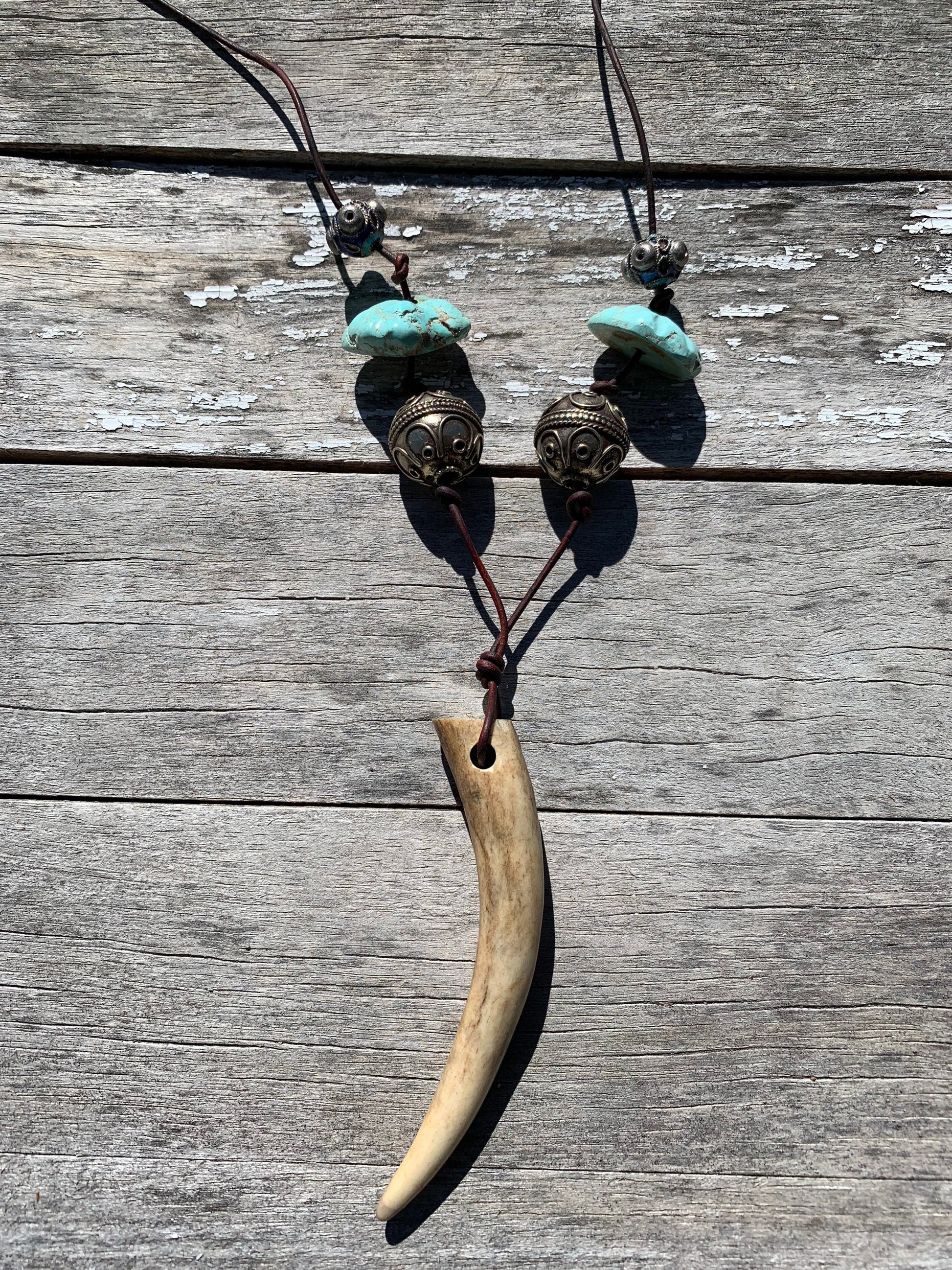 necklace "Horned One" Deer Antler pendant, Turquoise nuggets, Gender Neutral necklace, Gift idea, Stag energy